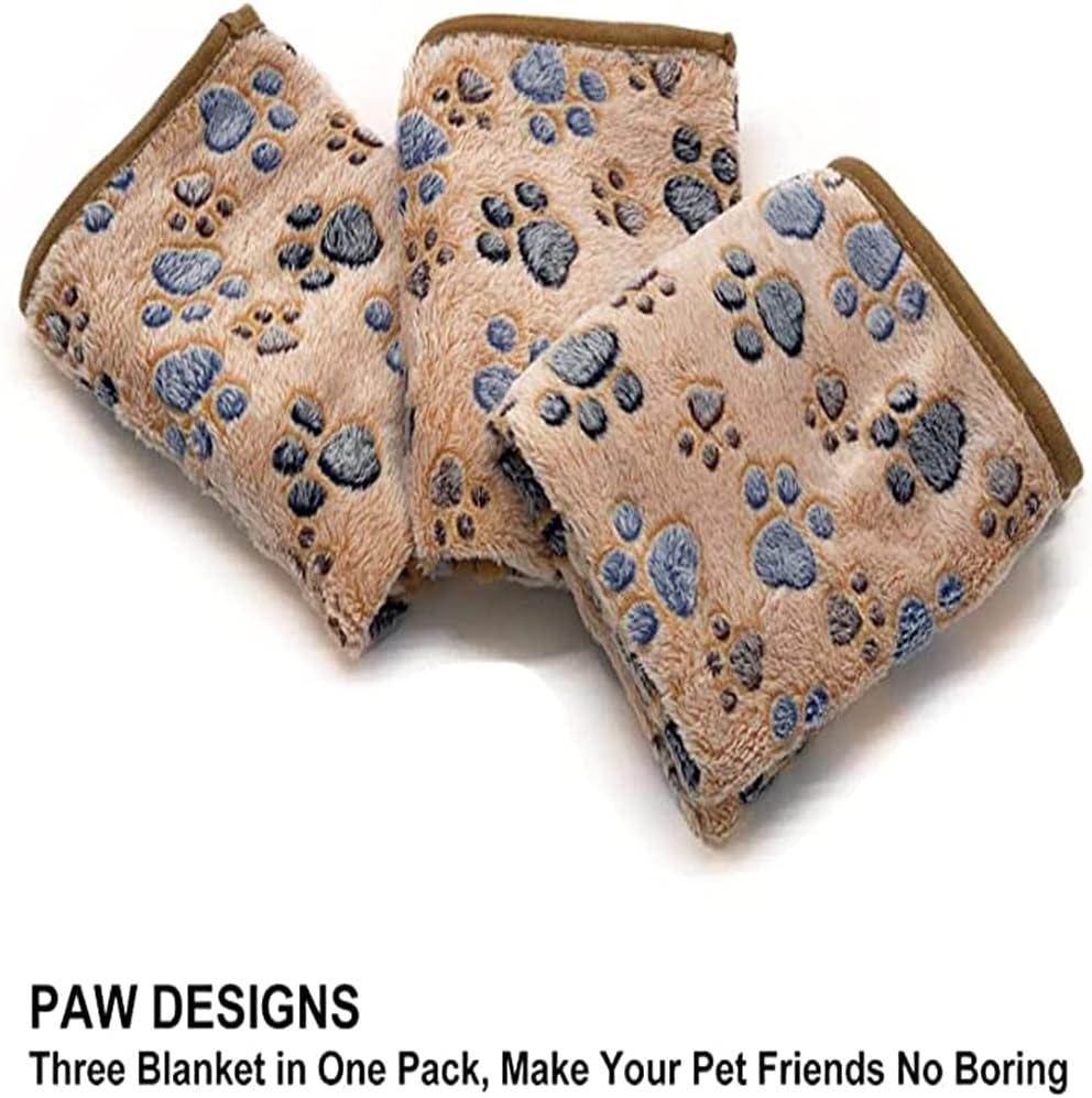 Puppy Dog Blankets, Super Soft Warm Sleep Mat Paw Print Blanket Fluffy Premium Fleece Pet Blanket Flannel Throw Dog Washable Blankets for Dogs Puppy Cat, Brown Paw Print Small, 3 Pack (23"x 16") - Image 6