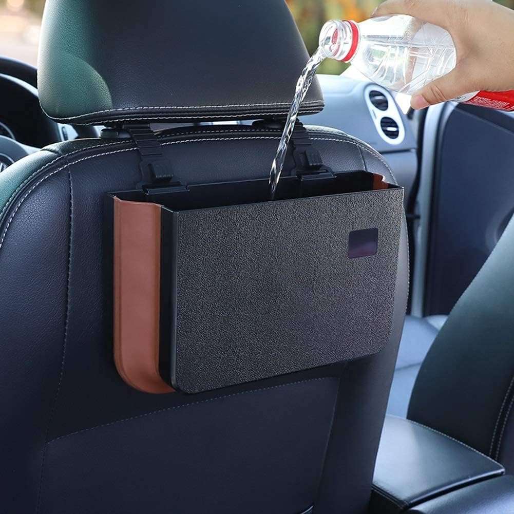 SYOSI Car Garbage Can, Hanging Car Trash Can, Collapsible Portable Waterproof Mini Trash Bin Small Car Organizer Holder Small Car Storage Pockets with Clip for Front Back Seat Accessories, Black - Image 6