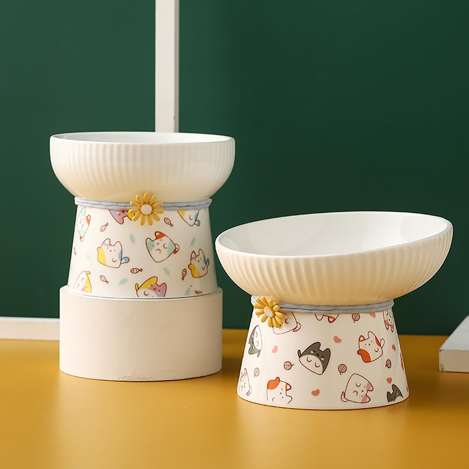 2 Pcs Elevated Ceramic Cat Bowl Raised Height Cats Feeder for Dry Wet Food & Water Anti Vomit Neck Protective Whisker Fatigue Relief Cat Food Bowls Non-Slip Pet Feeding Dish for Cats & Small Dogs - Image 7