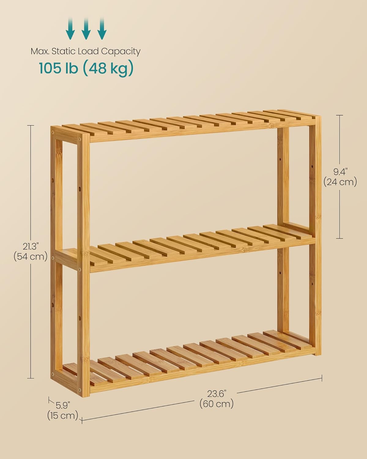 SONGMICS bamboo bathroom shelves, 3-Tier Adjustable Layer Rack, Bathroom Towel Shelf, Utility Storage Shelf Rack, Wall Mounted Organizer shelf, For Bathroom Kitchen Living Room Holder Natural UBCB13Y - Image 5