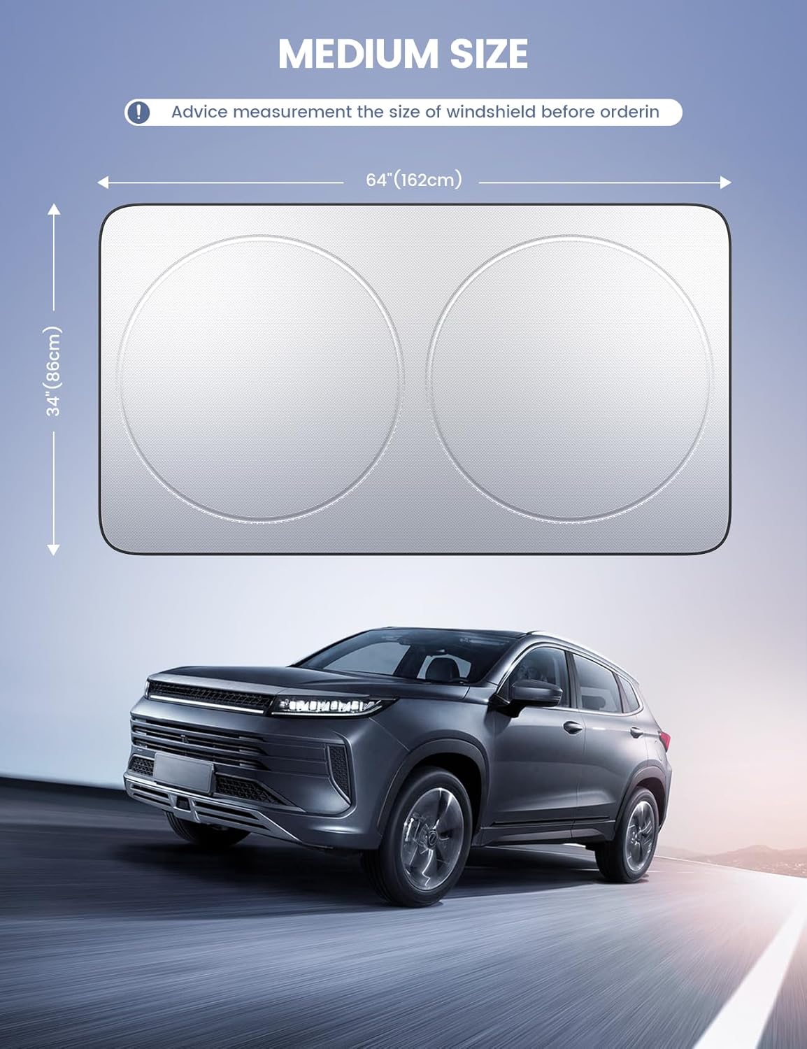 Lamicall Car Windshield Sun Shade – 64"L x 34"W, 4-Layer Reflective 240T Sun & UV Reflective Windshield Cover Sun Shade | Easy Install, FoldableWindshield Cover for Medium Sedan, SUV - Image 8