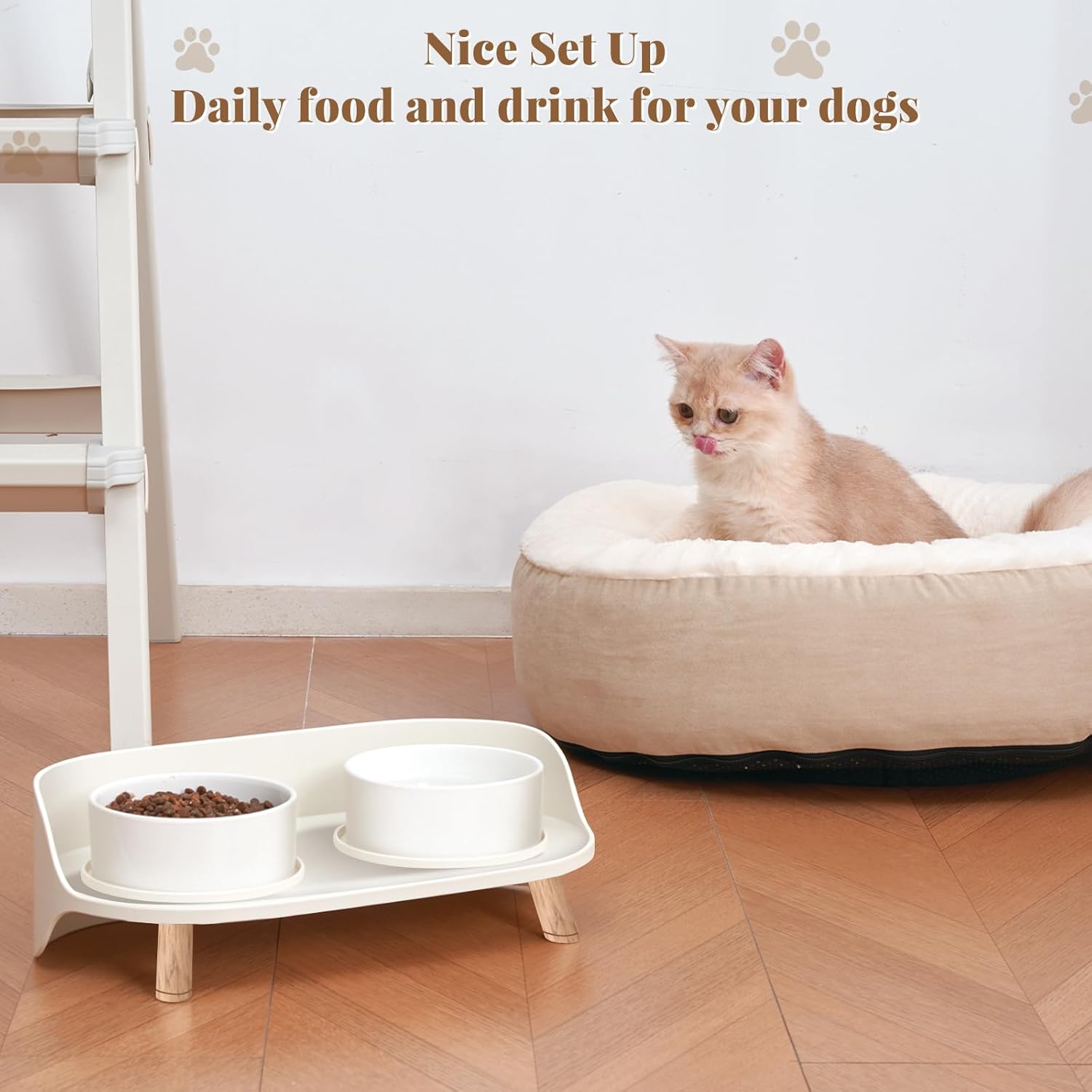 Elevated Cat Food Bowl, Raised Cat Bowls, Cat Plates with Ceramic Bowl for Food & Water, Dog Bowl Feeding Station 45° Tilt Stand with Splash Guard Cat Dishes, Pet Food Dispenser, Pet Bowls - Image 5
