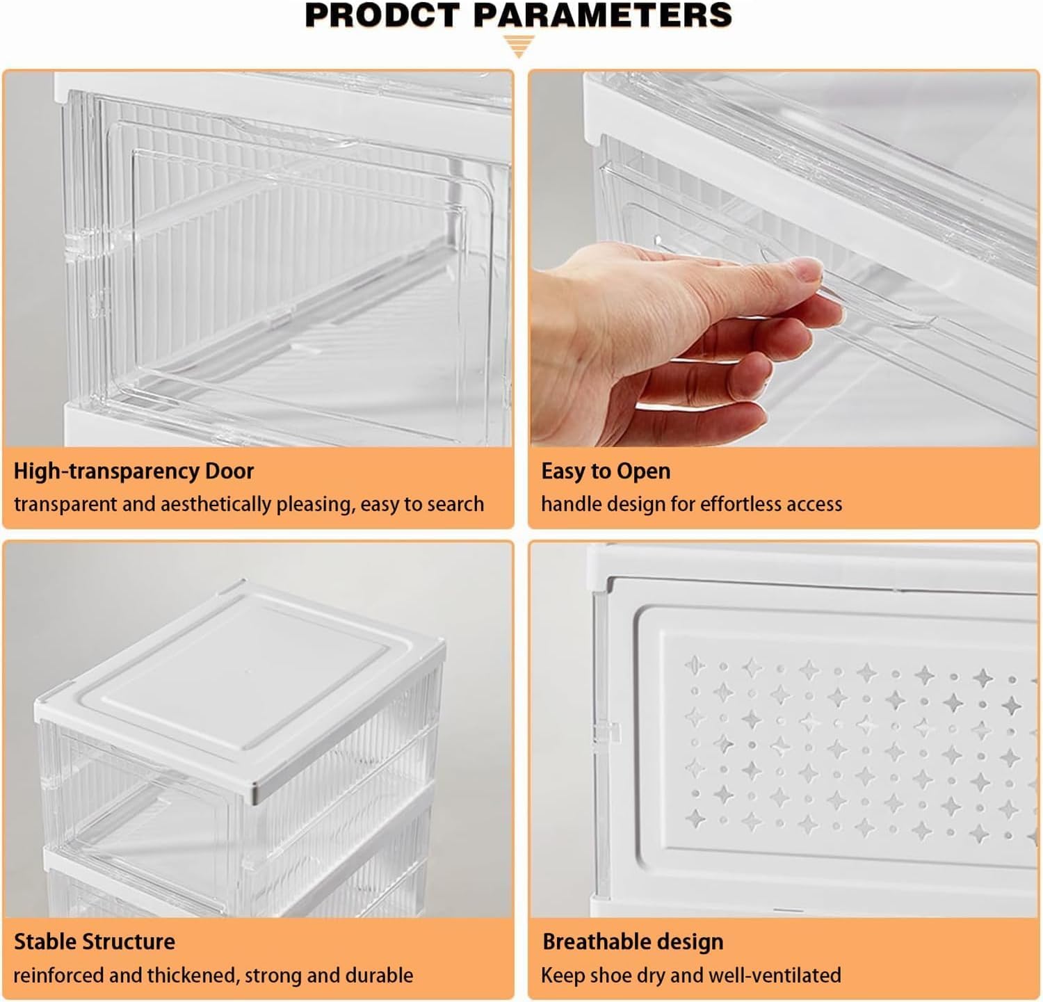 6 Tiers Clear Shoe Storage Boxes Organizers, Acrylic Foldable Collapsible Shoe Rack Organizer Box with Lid for Home Closet Entryway - Image 6