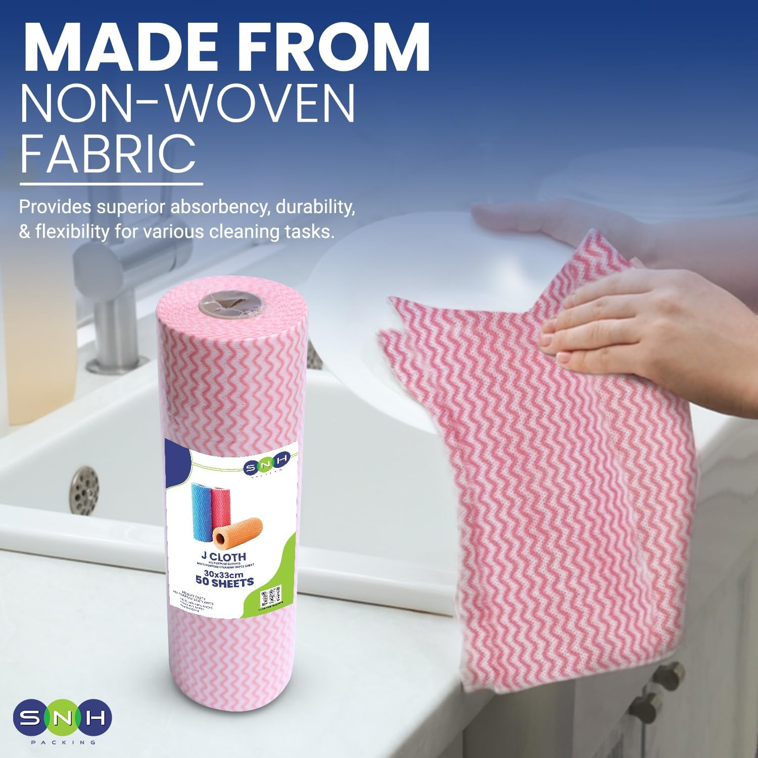 SNH Packing 3 Rolls Reusable Cleaning Wipes (150 Sheets) - Home & Kitchen Towel Roll, Pink, 9.5×30 cm, Household Cleaning Cloth Towel, Disposable Dish Cloths, Non-Stick Wiping Rags - Image 3