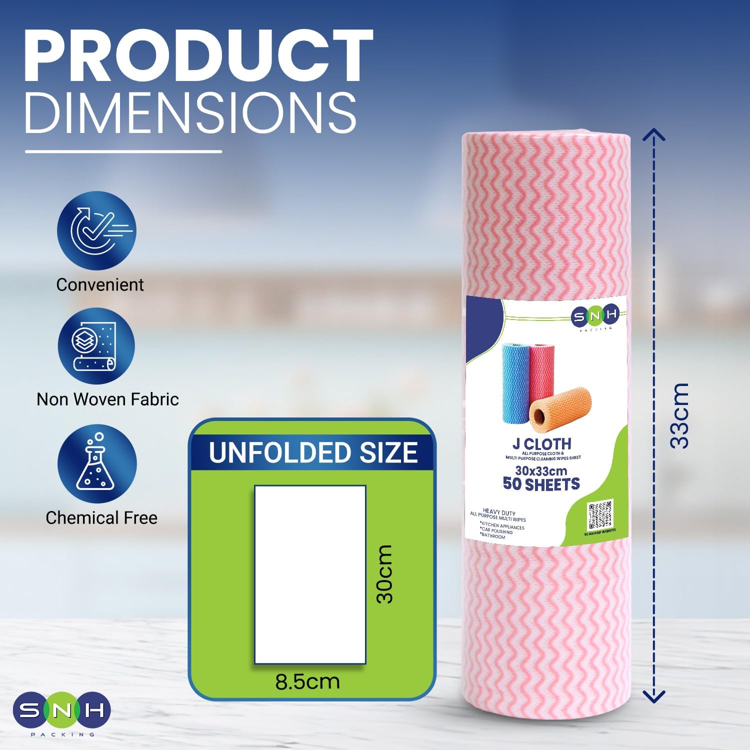 SNH Packing 3 Rolls Reusable Cleaning Wipes (150 Sheets) - Home & Kitchen Towel Roll, Pink, 9.5×30 cm, Household Cleaning Cloth Towel, Disposable Dish Cloths, Non-Stick Wiping Rags - Image 2