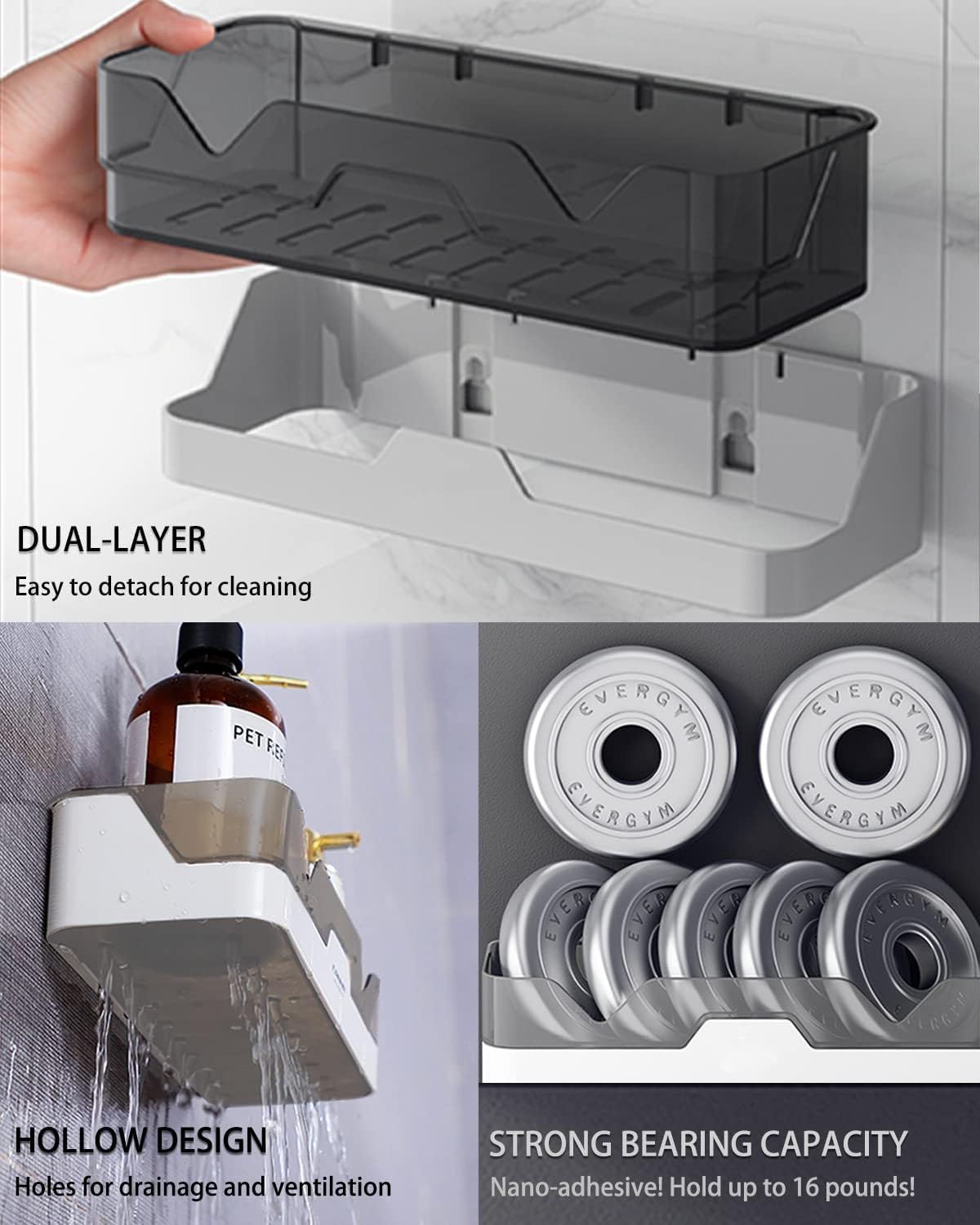 Shower Caddy Adhesive Shower Shelf for Bathroom: Premium Wall Mount Bathroom Organizer Shelf - No Drilling Corner Sower Organizer - Upgraded Rustproof Kitchen Storage Rack (2 Pcs) - Image 5