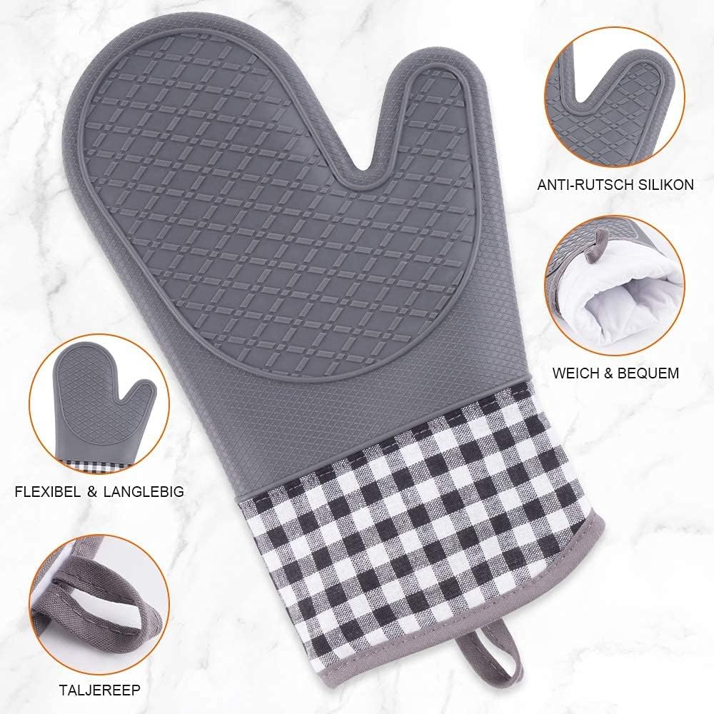 Oven Mitts and Pot Holders 4pcs Set, Kitchen Oven Gloves, Heat-Resistant Baking Gloves, Non Slip Silicone Gloves for Cooking and Barbecue (Gray) - Image 3
