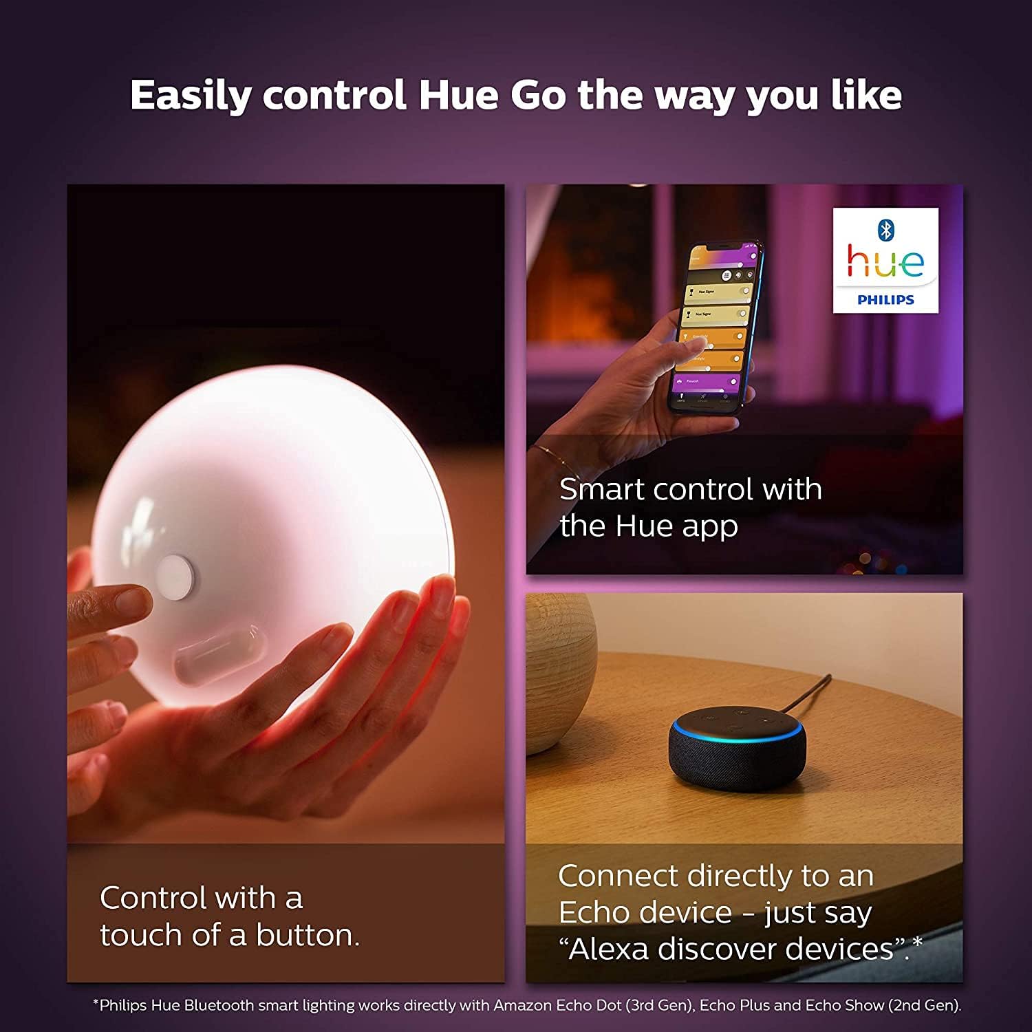 Philips Hue Go 2.0 White & Colour Ambiance Smart Portable Light with Bluetooth, Works with Alexa and Google Assistant (Pack of 1) - Image 5