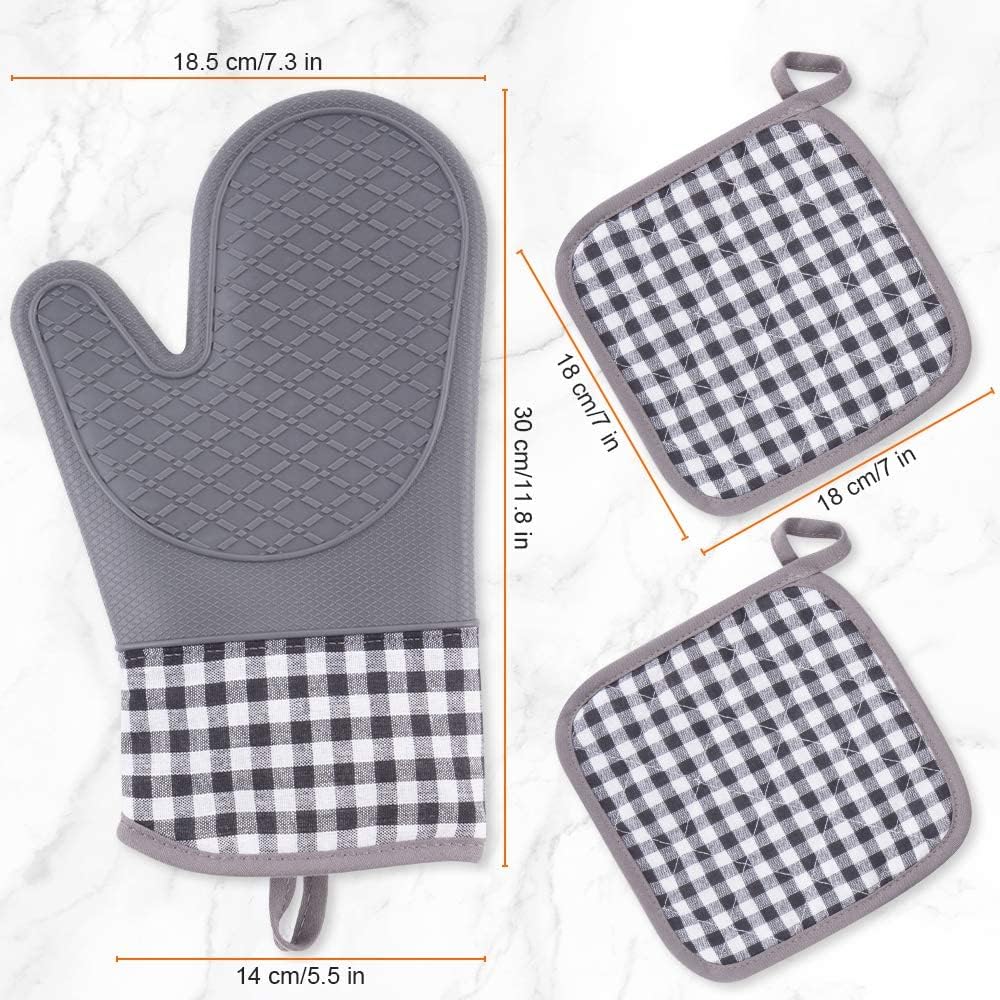 Oven Mitts and Pot Holders 4pcs Set, Kitchen Oven Gloves, Heat-Resistant Baking Gloves, Non Slip Silicone Gloves for Cooking and Barbecue (Gray) - Image 2