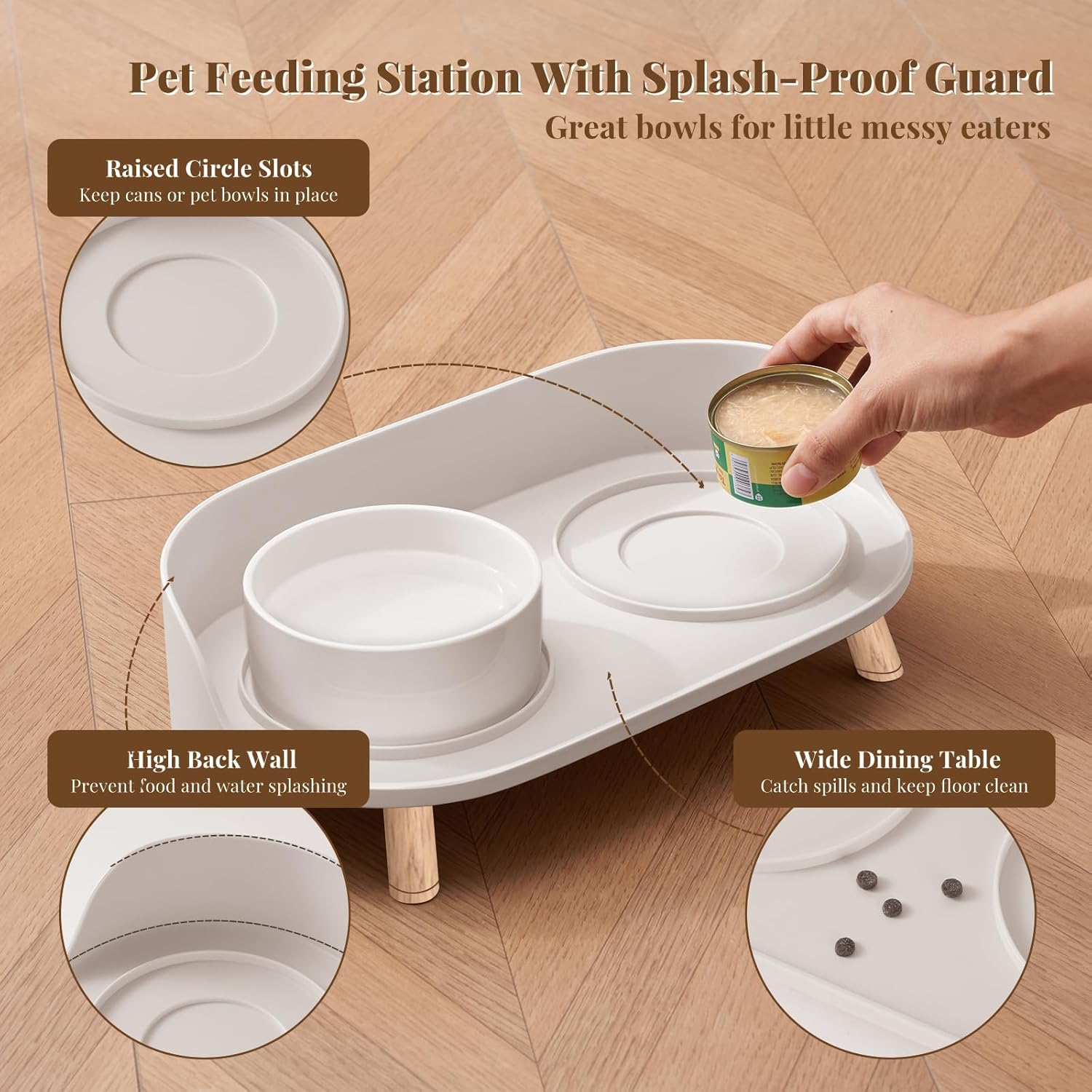 Elevated Cat Food Bowl, Raised Cat Bowls, Cat Plates with Ceramic Bowl for Food & Water, Dog Bowl Feeding Station 45° Tilt Stand with Splash Guard Cat Dishes, Pet Food Dispenser, Pet Bowls - Image 6