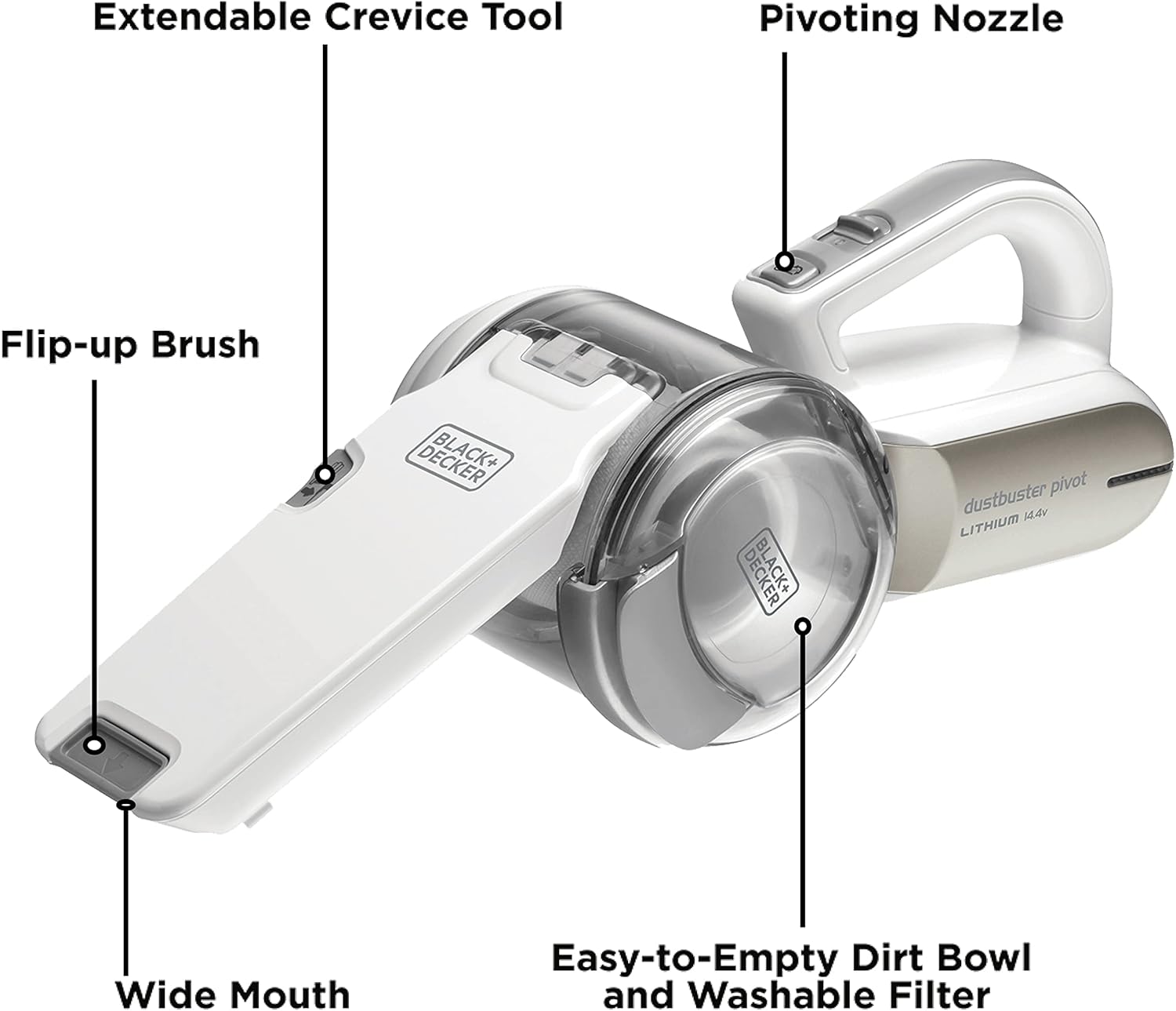 BLACK + DECKER Dustbuster pivot 21.6 wh Pivoting Nozzle, Compact Cordless Vacuum, Ideal for Home & Car, Easy Storage, Champagne/White - PV1420L-B5 - Image 2