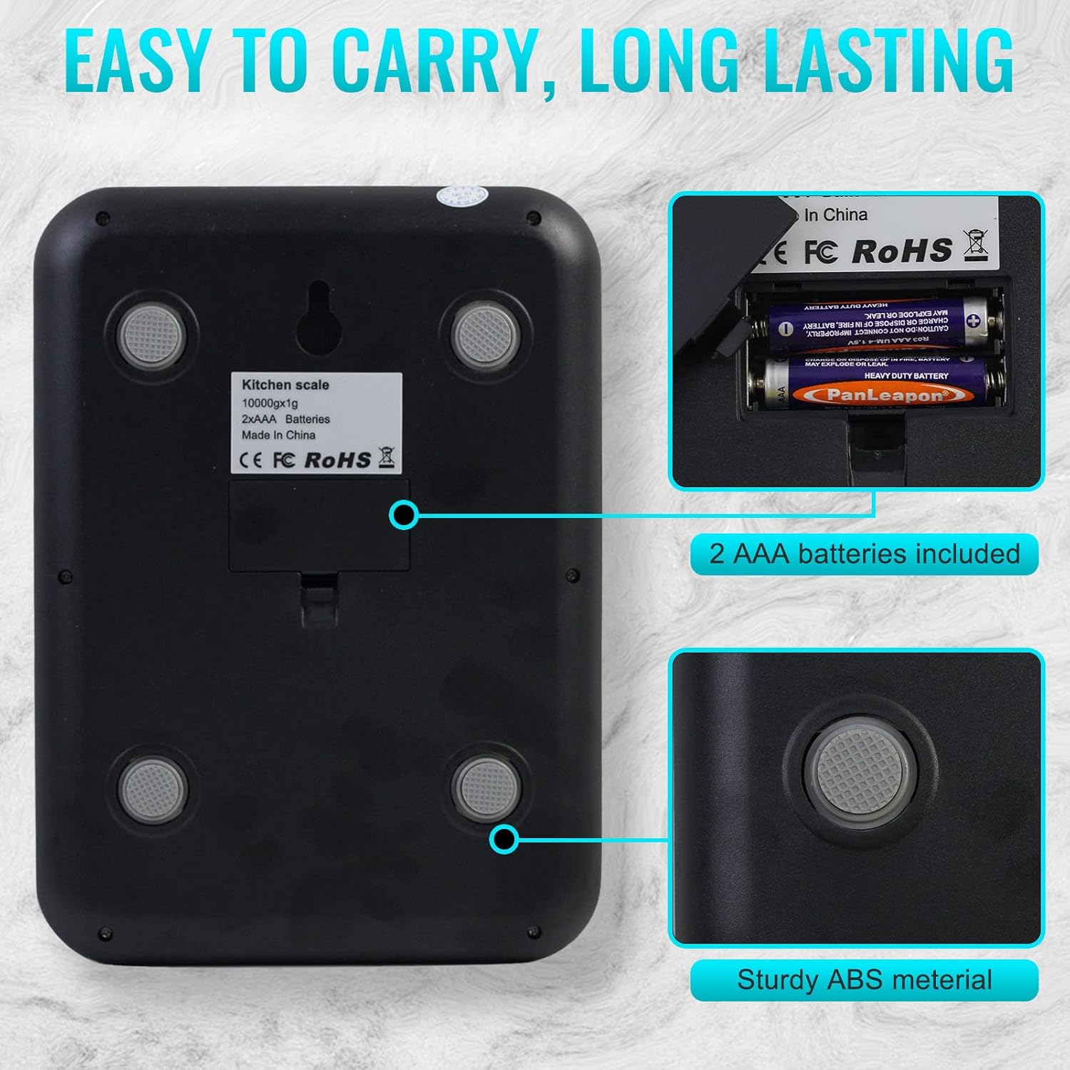 SKY-TOUCH Digital Kitchen Scale Multifunction Food Scale, Touch Button, Ultra Slim with Large LCD Display, 11lb/5kg, 22lb/5kg, Stainless Steel (Batteries Included) (10000g/1g) - Image 7