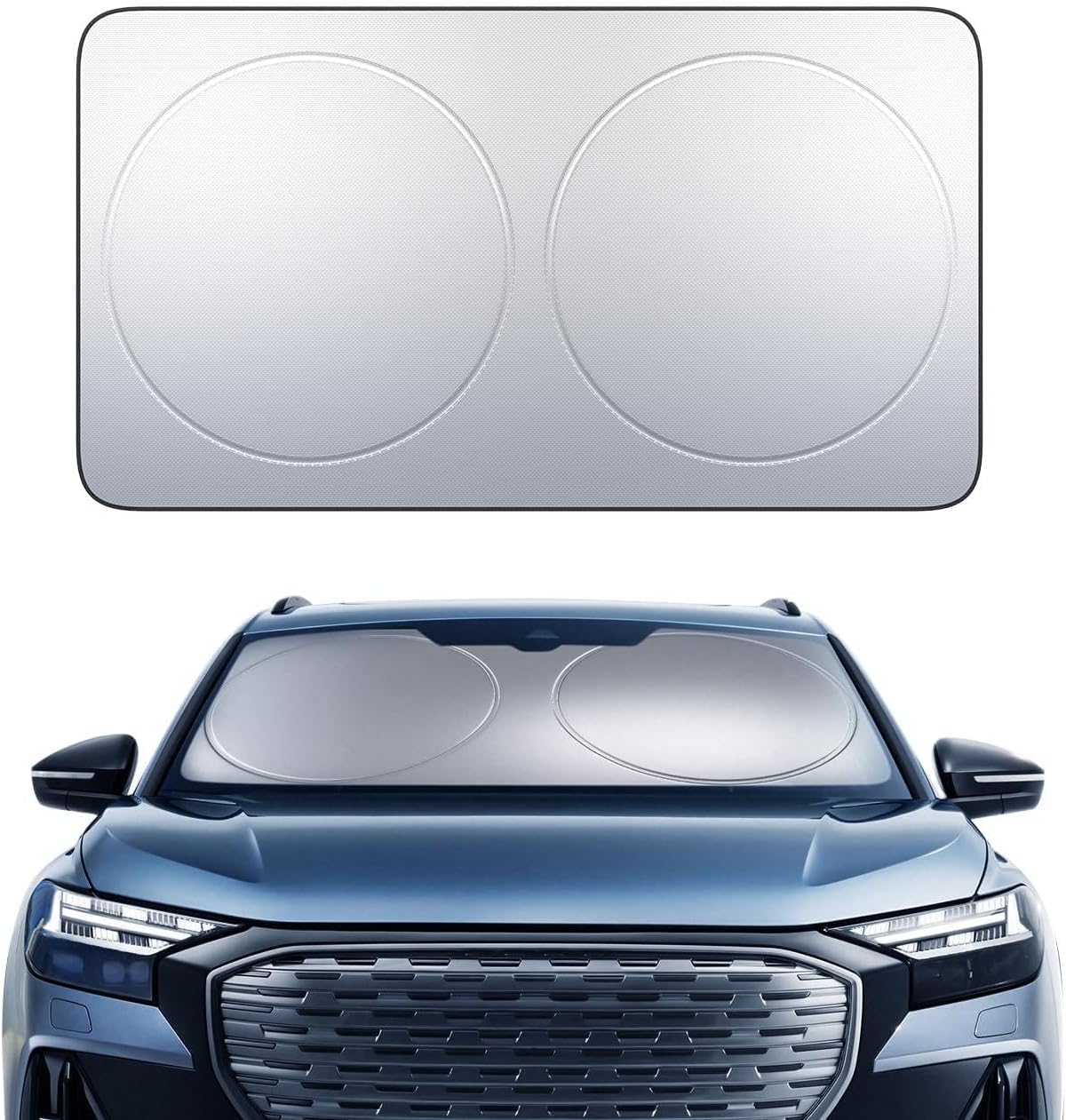 Lamicall Car Windshield Sun Shade – 64"L x 34"W, 4-Layer Reflective 240T Sun & UV Reflective Windshield Cover Sun Shade | Easy Install, FoldableWindshield Cover for Medium Sedan, SUV