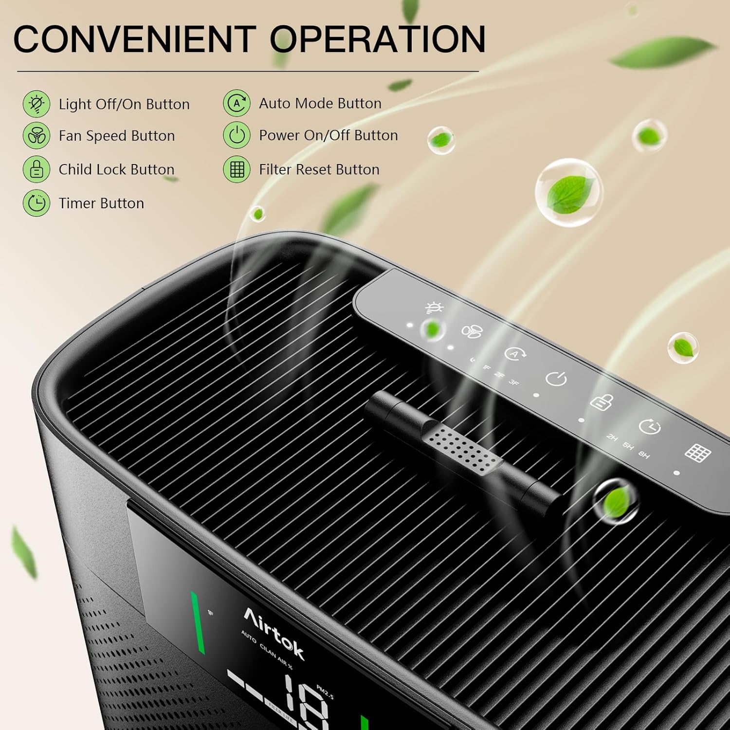 AIRTOK Air Purifiers for Home Large Room up to 1300 Ft² with Air Quality Monitor, HEPA Sleep Mode, Aromatherapy, Pet Air Purifier for Bedroom, Air Cleaner with 2X-Purification & 360°Air Outlet AP2301 - Image 2