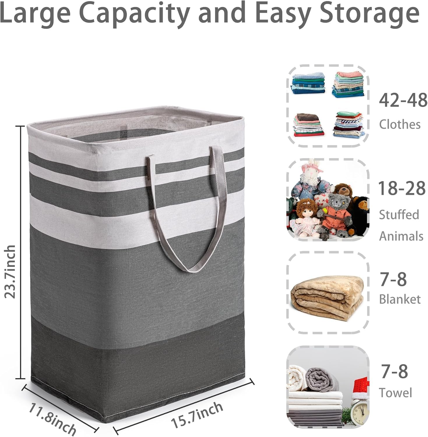 2-Pack Laundry Basket 75L, Waterproof, Freestanding Large Laundry Hamper, Collapsible Tall with Easy Carry Handles for Clothes Room Bedroom Bathroom Dorm-(Gradient Grey) - Image 3