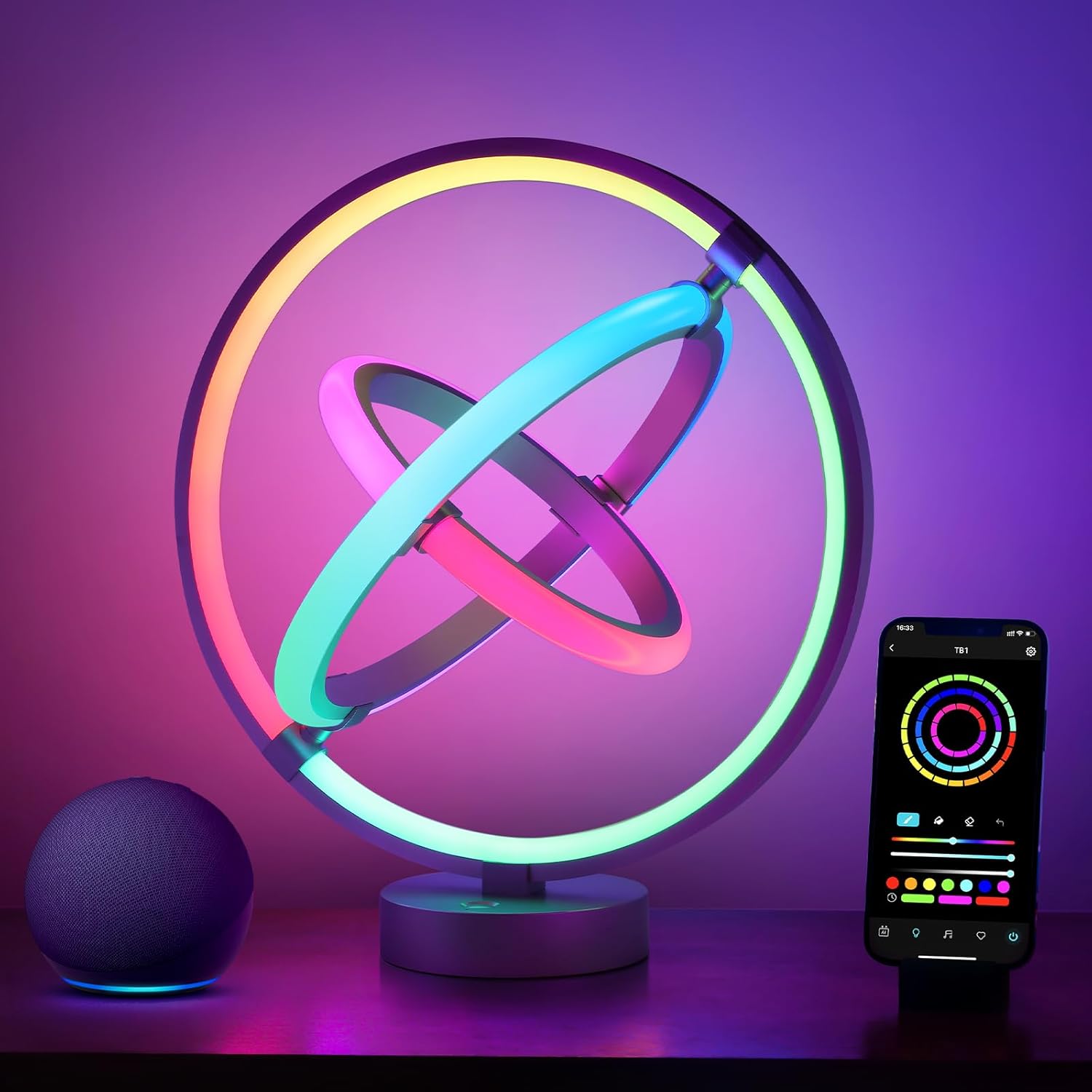 Lepro TB1 AI Table Lamp, Smart LED Lamp with Music Sync, Personalized AI Lighting Designer, Gift, Colour Changing DIY, Voice Cotrol, Works with Alexa & Google Assistant, Bluetooth & 2.4GHz WiFi