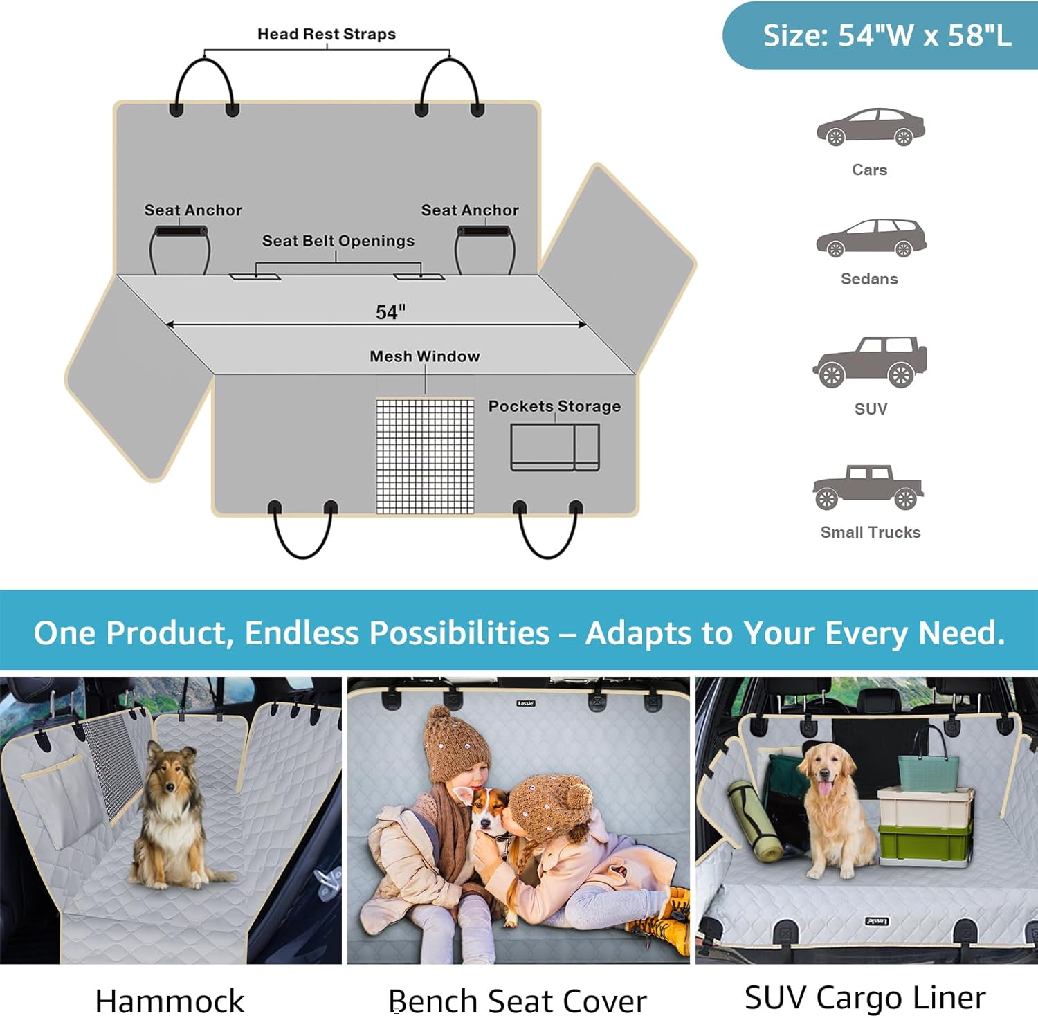 Lassie Dog Seat Covers for Cars Back Seat 100% Waterproof with Mesh Visual Window Durable Scratch Proof Nonslip Dog Car Hammock with Universal Size Dog Cover for Cars, Trucks & SUVs - Image 6