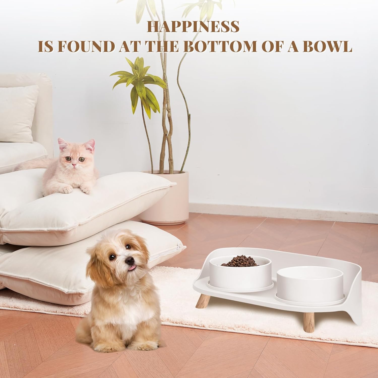 Elevated Cat Food Bowl, Raised Cat Bowls, Cat Plates with Ceramic Bowl for Food & Water, Dog Bowl Feeding Station 45° Tilt Stand with Splash Guard Cat Dishes, Pet Food Dispenser, Pet Bowls - Image 2