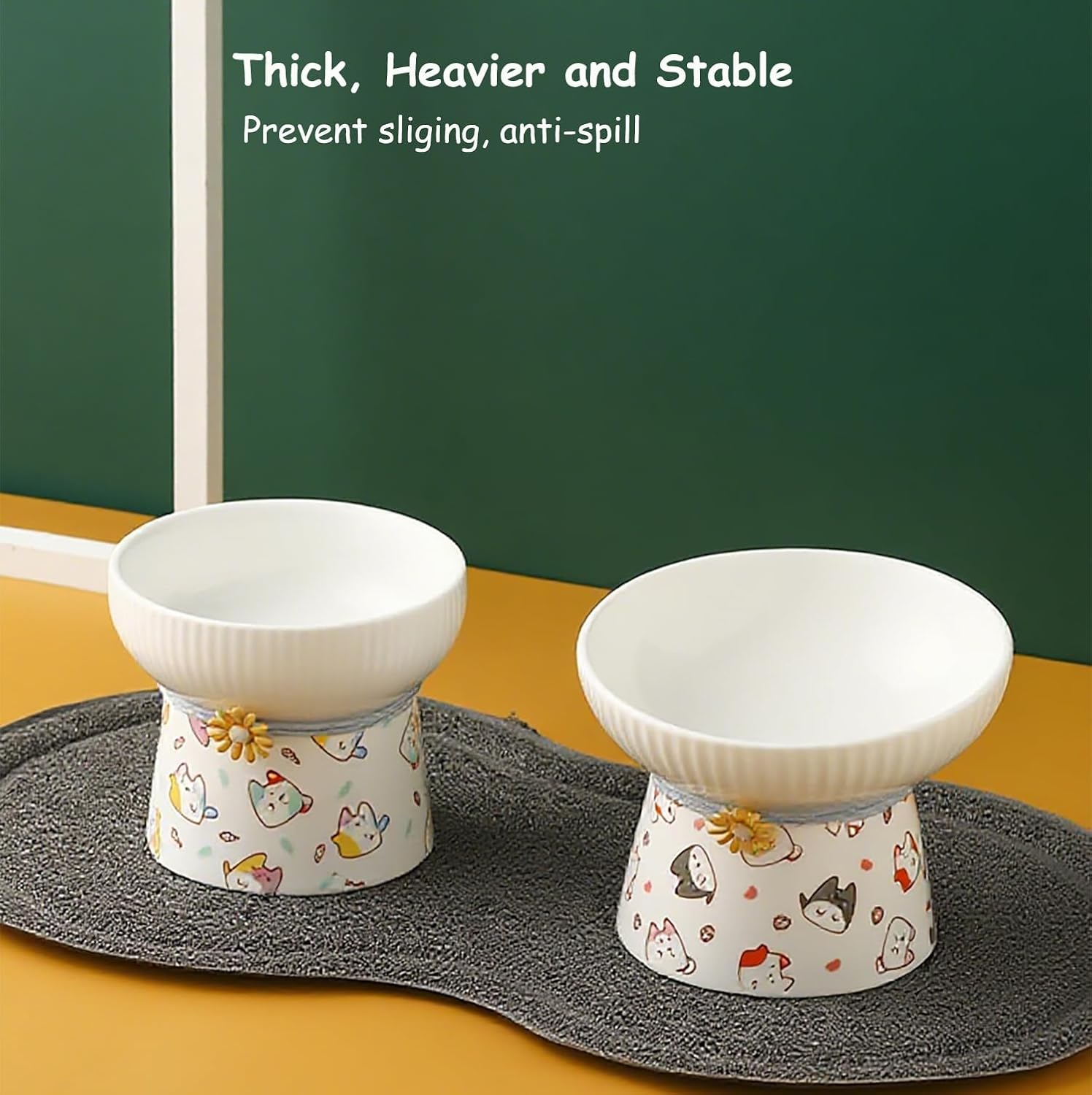 2 Pcs Elevated Ceramic Cat Bowl Raised Height Cats Feeder for Dry Wet Food & Water Anti Vomit Neck Protective Whisker Fatigue Relief Cat Food Bowls Non-Slip Pet Feeding Dish for Cats & Small Dogs - Image 5