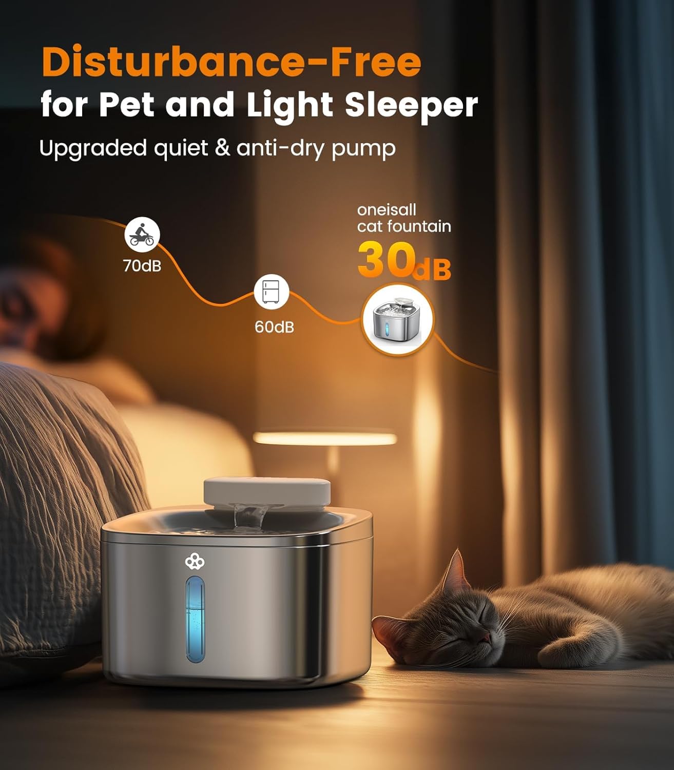 oneisall Wireless Cat Water Fountain, 3.5L/118oz Battery Operated Pet Drinking Fountain Stainless Steel, Running Water Dispenser Fountains for Cats, Cordless & Rechargeable with Motion Sensor - Image 7