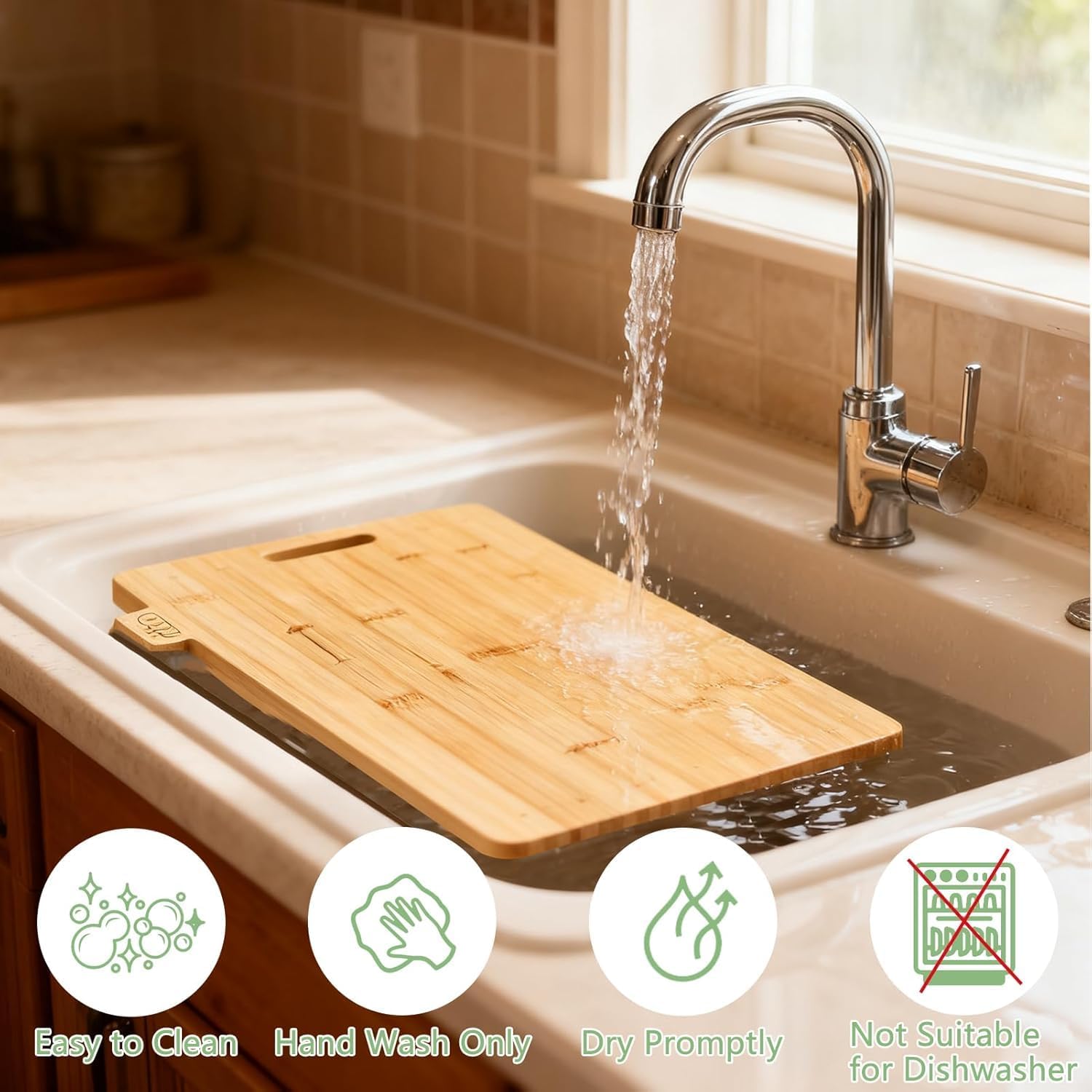 Bamboo Cutting Board Set of 4, Wooden Chopping Board with Storage Holder, 32x22cm Chopping Boards Set with Food Icons for Meat, Fish, Bread, Vegetable, Fruit Chopping - Image 4