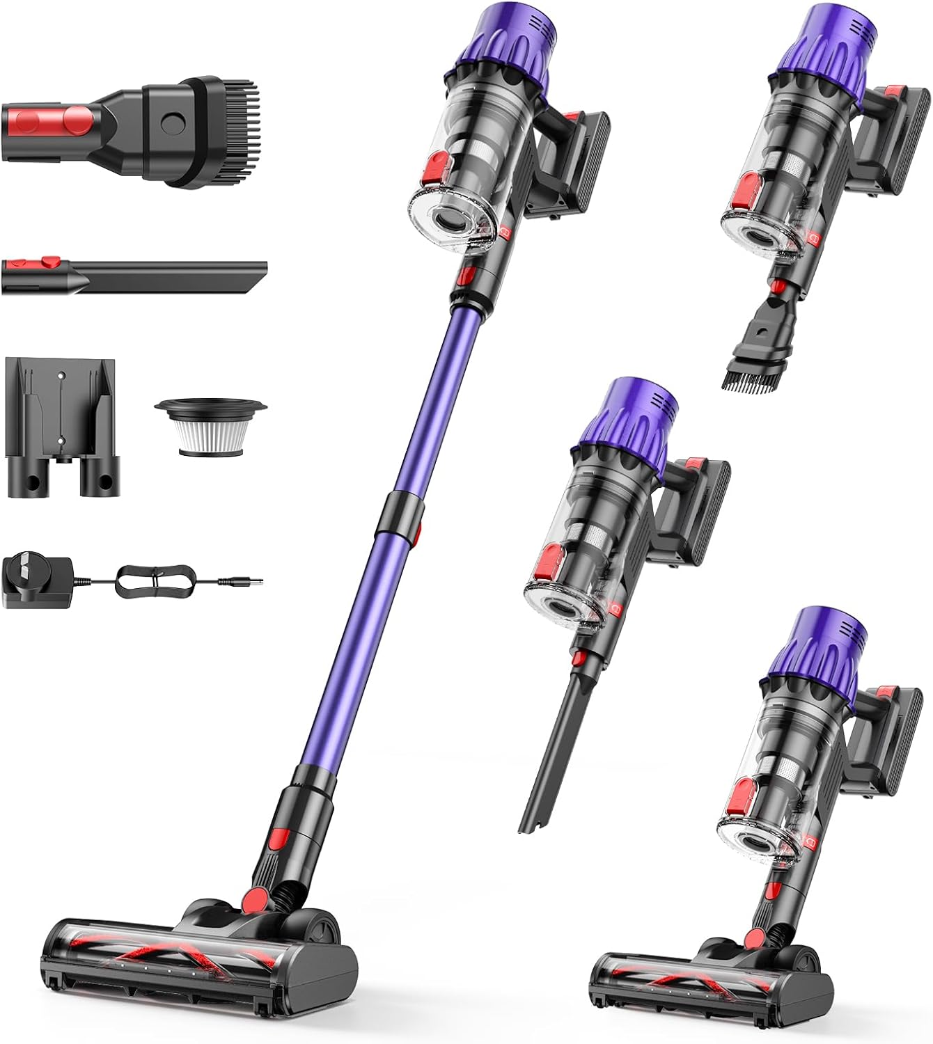 Cordless Vacuum Cleaner,550W Vacuum Cleaners for Home, 60Mins Stick Vacuum with LED Display, Anti-Tangle & Wall Mount Charging, 8 in 1 Lightweight Vacuum for Hard Floors Carpet Pet Hair