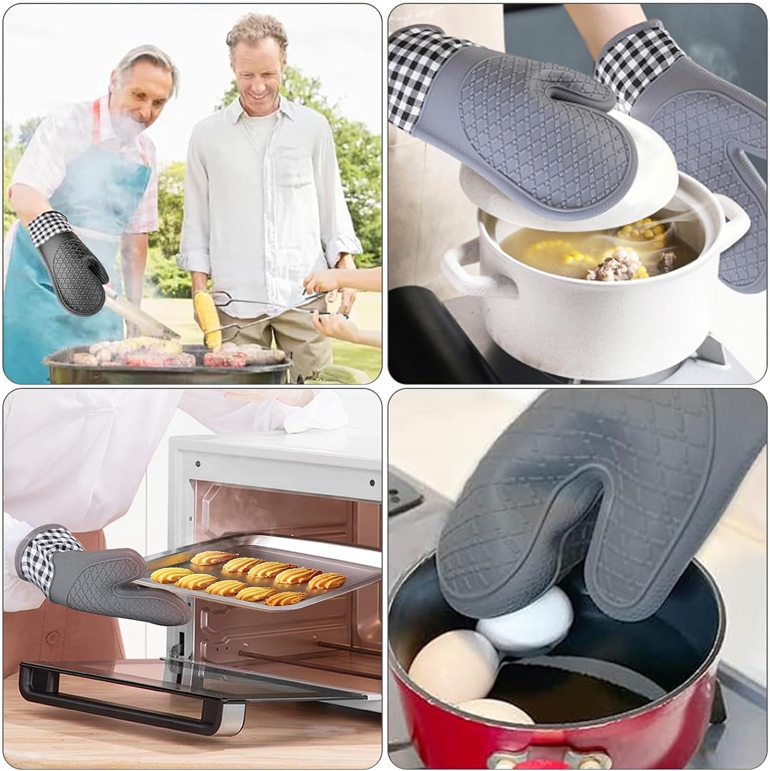 Oven Mitts and Pot Holders 4pcs Set, Kitchen Oven Gloves, Heat-Resistant Baking Gloves, Non Slip Silicone Gloves for Cooking and Barbecue (Gray) - Image 5