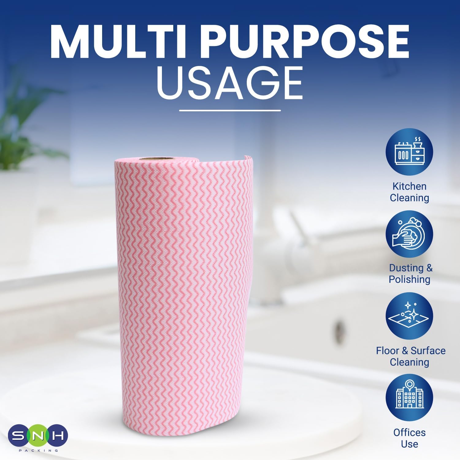 SNH Packing 3 Rolls Reusable Cleaning Wipes (150 Sheets) - Home & Kitchen Towel Roll, Pink, 9.5×30 cm, Household Cleaning Cloth Towel, Disposable Dish Cloths, Non-Stick Wiping Rags - Image 7