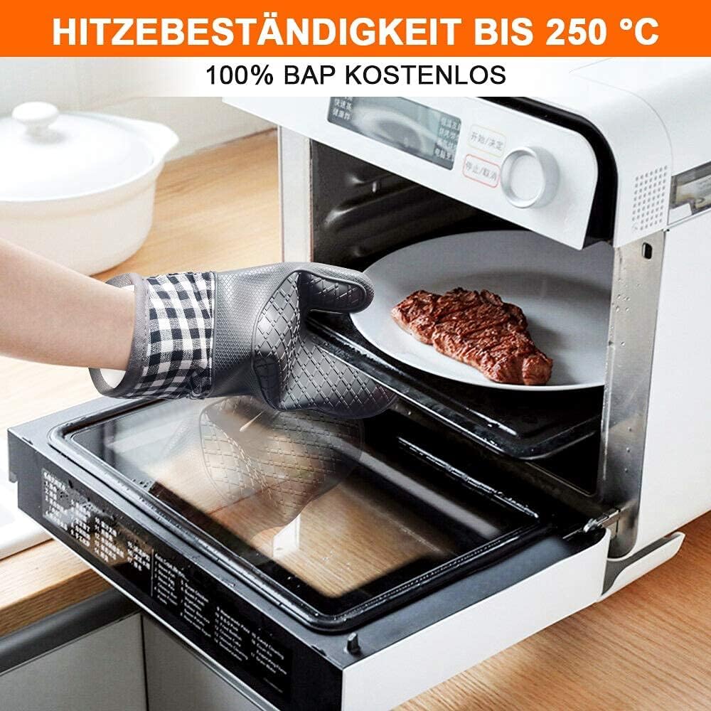 Oven Mitts and Pot Holders 4pcs Set, Kitchen Oven Gloves, Heat-Resistant Baking Gloves, Non Slip Silicone Gloves for Cooking and Barbecue (Gray) - Image 4