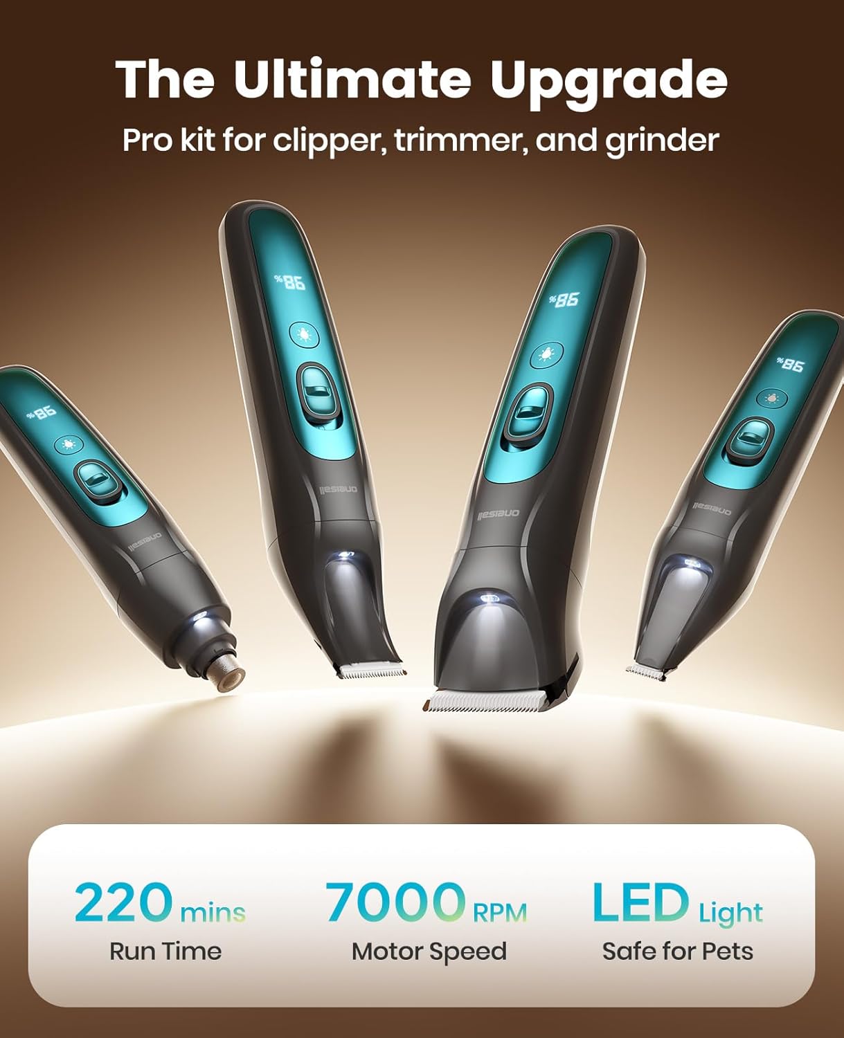 oneisall Professional Dog Grooming Kit at Home: All-in-One Quiet Clippers & Nail Grinder with LED Light, 2000mAh Cordless Dog Shaver, Safe Poodle Grooming Kit for Paws, Face, Ears & Body - Image 7