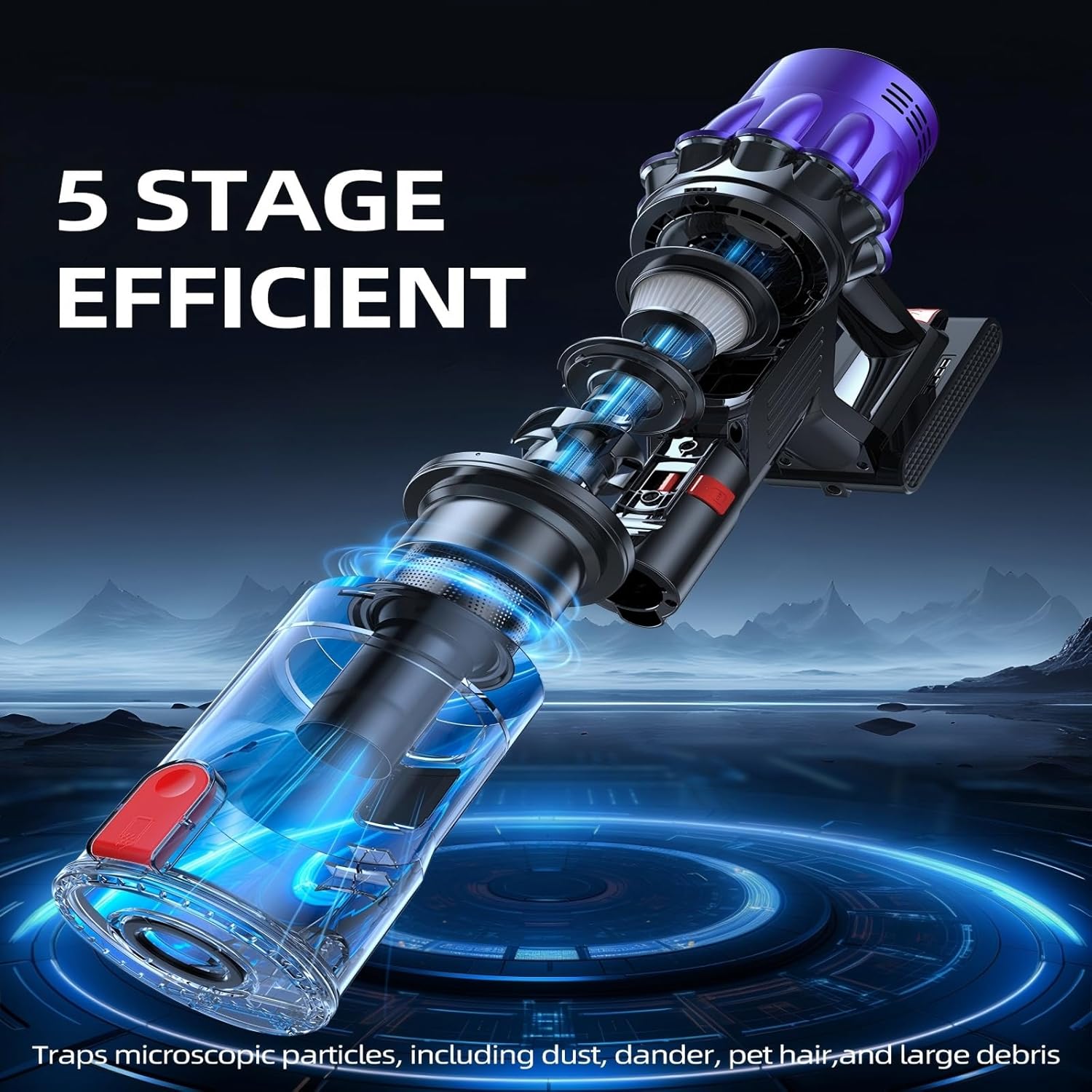 Cordless Vacuum Cleaner,550W Vacuum Cleaners for Home, 60Mins Stick Vacuum with LED Display, Anti-Tangle & Wall Mount Charging, 8 in 1 Lightweight Vacuum for Hard Floors Carpet Pet Hair - Image 2