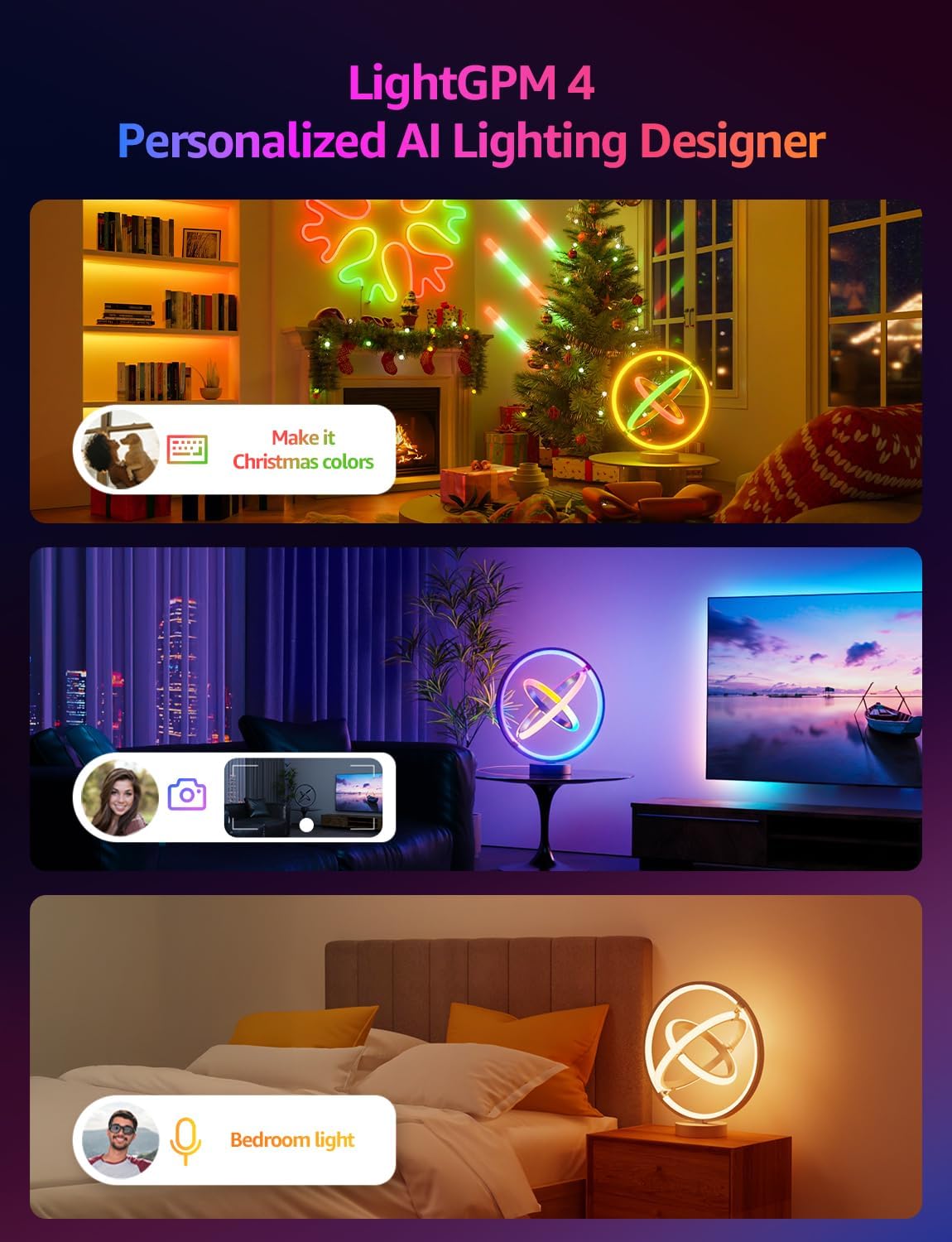 Lepro TB1 AI Table Lamp, Smart LED Lamp with Music Sync, Personalized AI Lighting Designer, Gift, Colour Changing DIY, Voice Cotrol, Works with Alexa & Google Assistant, Bluetooth & 2.4GHz WiFi - Image 2