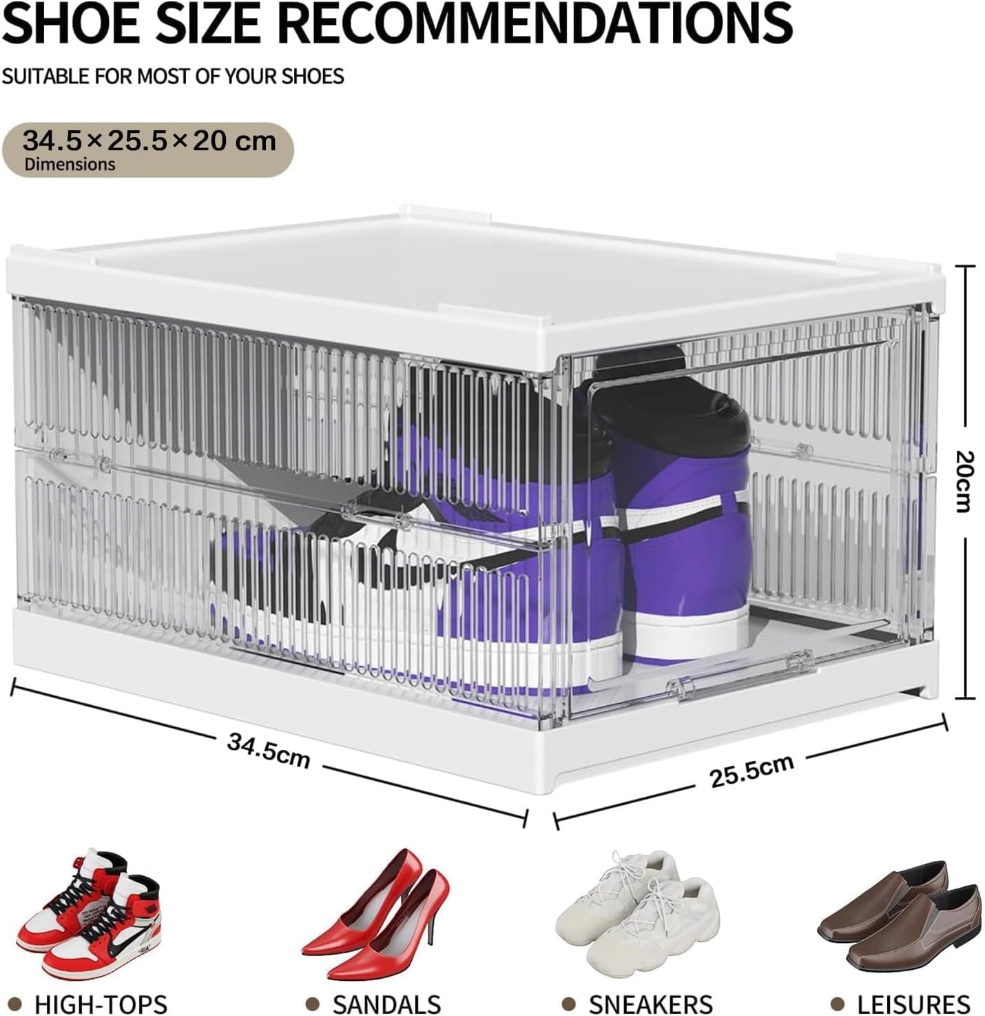 6 Tiers Clear Shoe Storage Boxes Organizers, Acrylic Foldable Collapsible Shoe Rack Organizer Box with Lid for Home Closet Entryway - Image 2