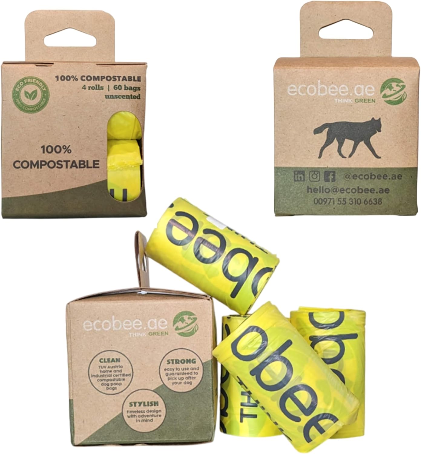 100% compostable – Dog & Cat pet poop bags, Unscented, Certified Home & Industrial compostable, 22cmx33cm, eco-friendly, leak proof & Strong poo bags for Dogs, cat litter | 3 Packs (180 Bags) - Image 3