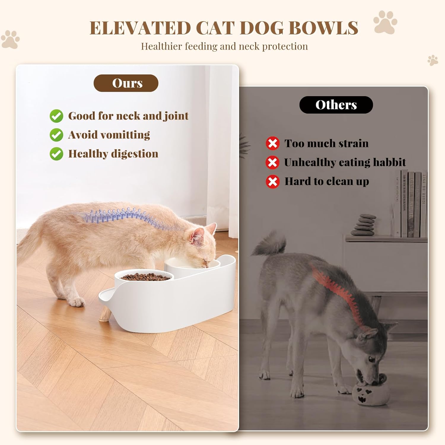 Elevated Cat Food Bowl, Raised Cat Bowls, Cat Plates with Ceramic Bowl for Food & Water, Dog Bowl Feeding Station 45° Tilt Stand with Splash Guard Cat Dishes, Pet Food Dispenser, Pet Bowls - Image 8