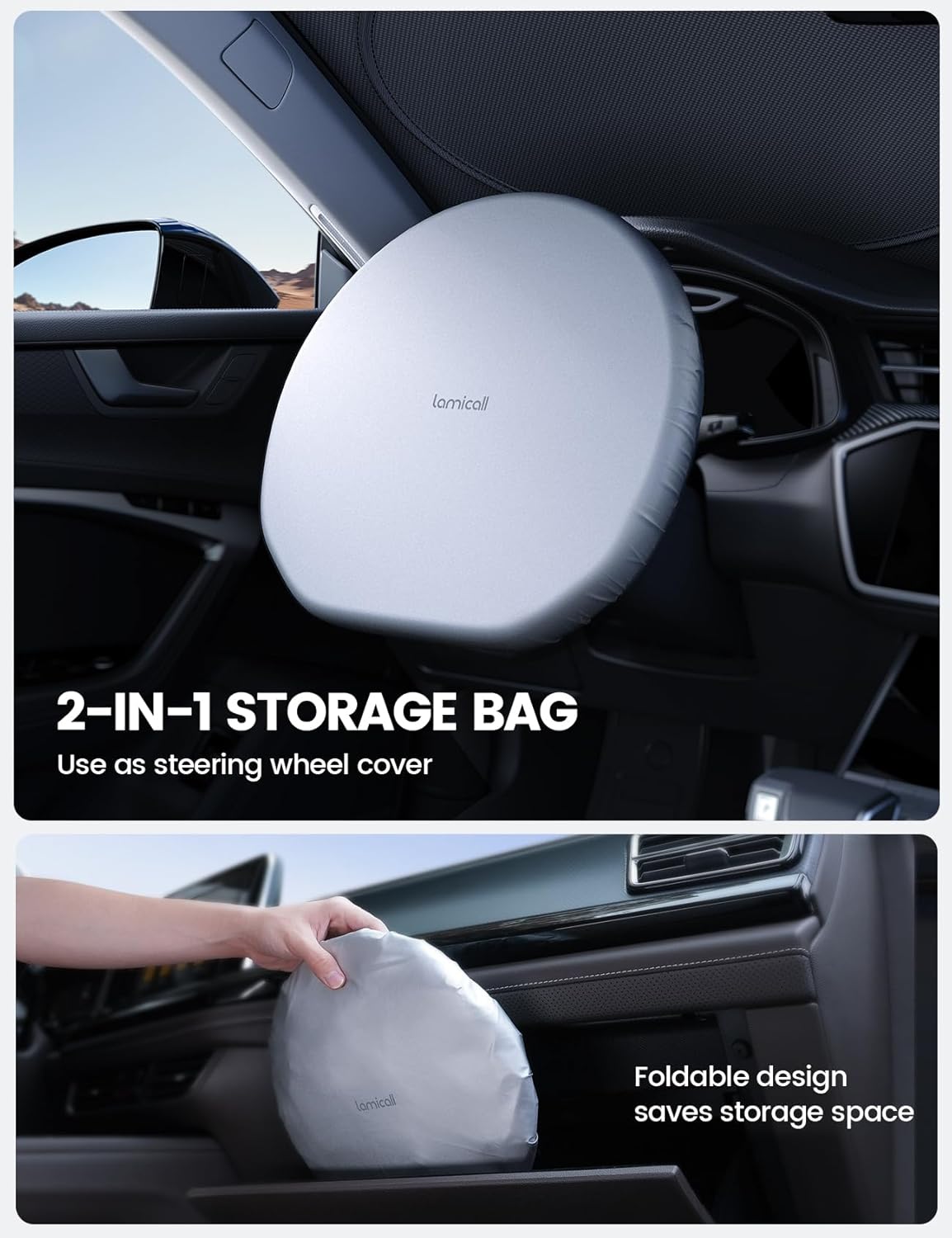 Lamicall Car Windshield Sun Shade – 64"L x 34"W, 4-Layer Reflective 240T Sun & UV Reflective Windshield Cover Sun Shade | Easy Install, FoldableWindshield Cover for Medium Sedan, SUV - Image 5