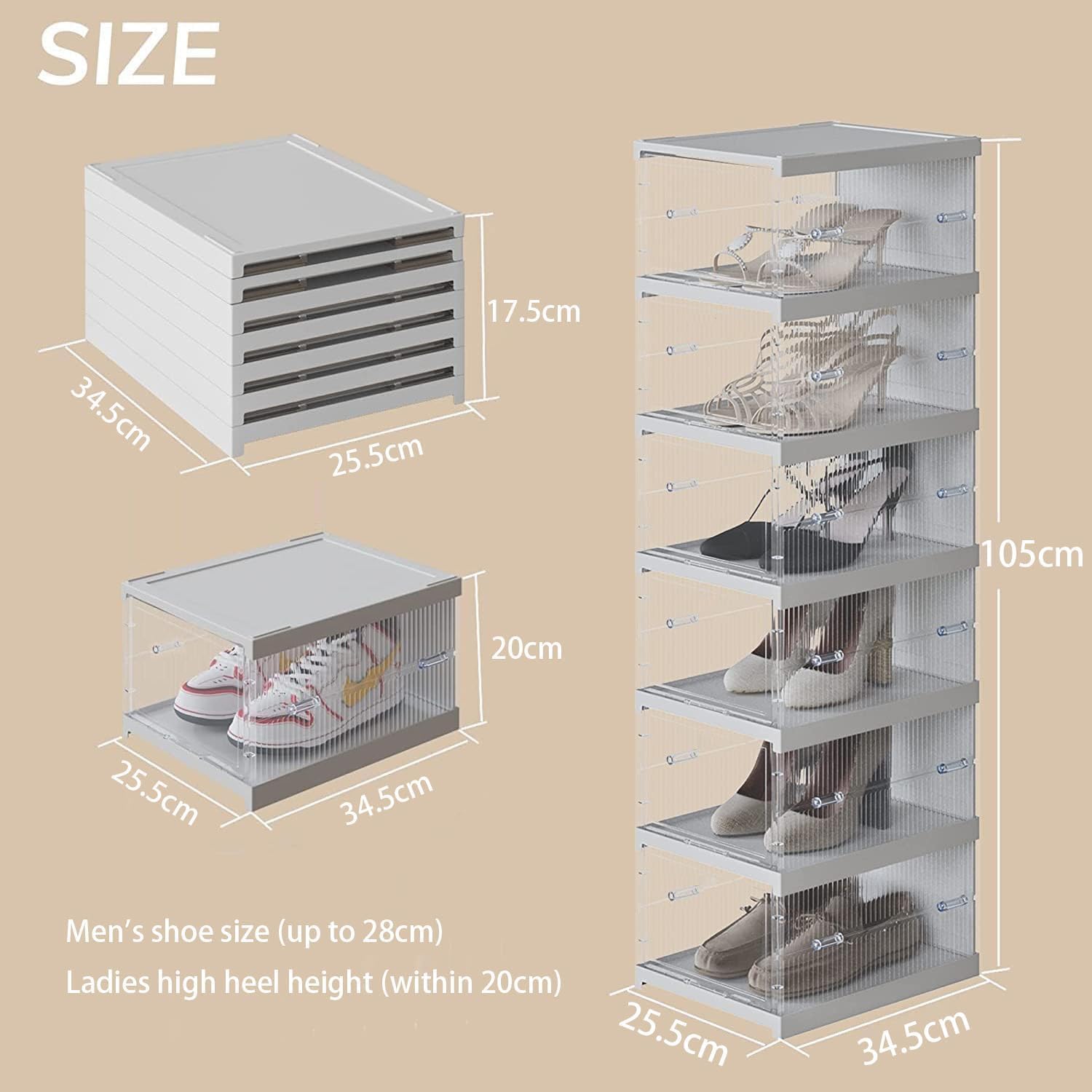 6 Tiers Clear Shoe Storage Boxes Organizers, Acrylic Foldable Collapsible Shoe Rack Organizer Box with Lid for Home Closet Entryway - Image 5