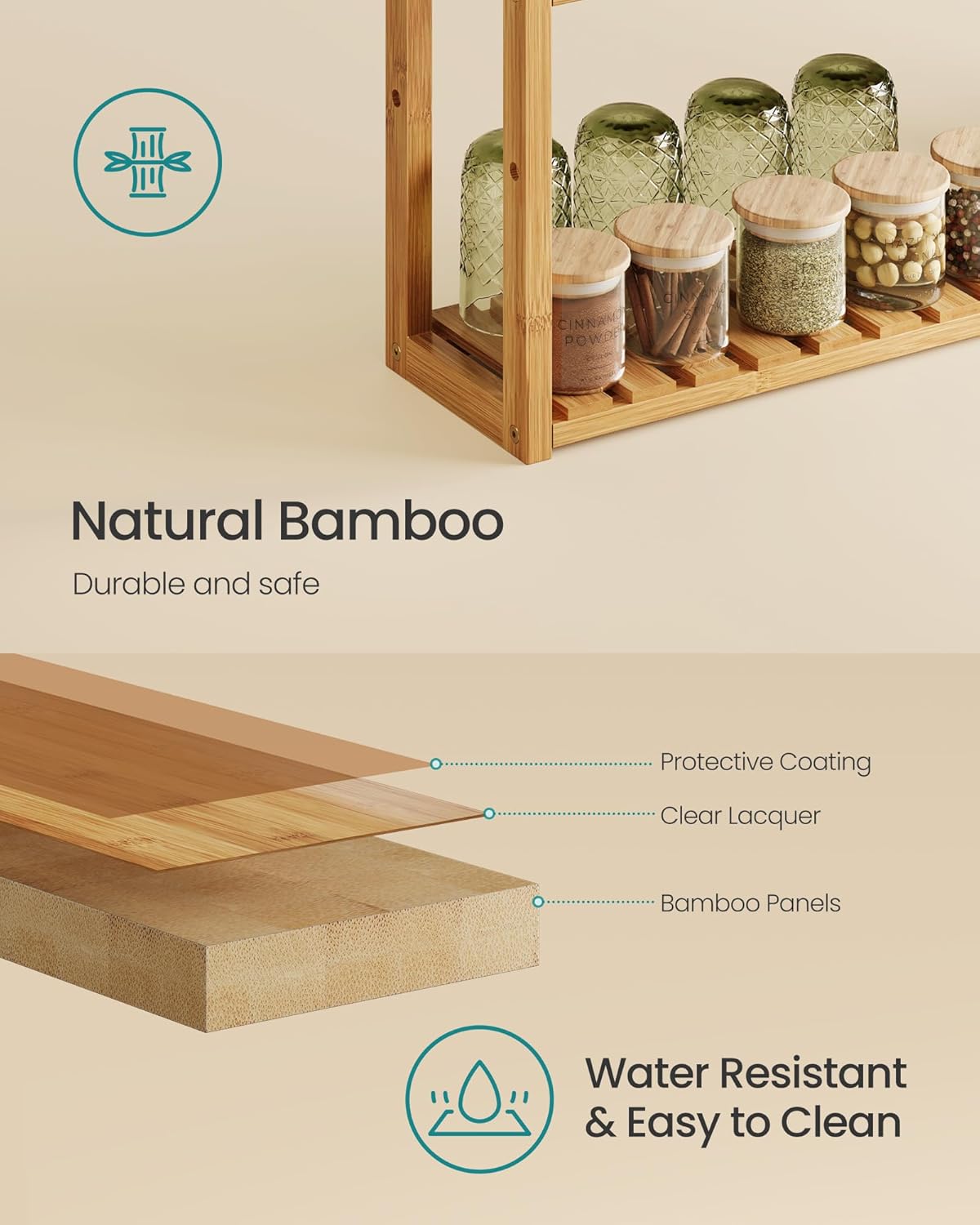 SONGMICS bamboo bathroom shelves, 3-Tier Adjustable Layer Rack, Bathroom Towel Shelf, Utility Storage Shelf Rack, Wall Mounted Organizer shelf, For Bathroom Kitchen Living Room Holder Natural UBCB13Y - Image 7