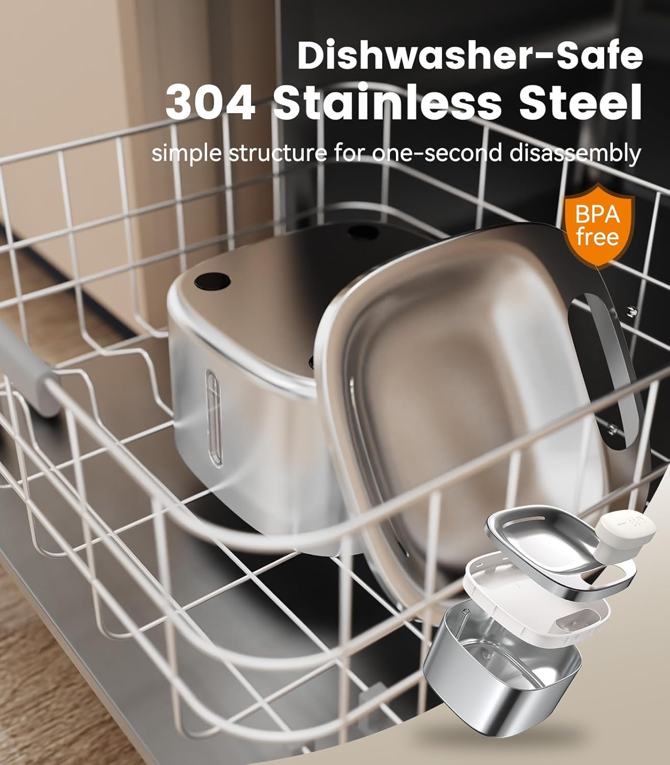 oneisall Wireless Cat Water Fountain, 3.5L/118oz Battery Operated Pet Drinking Fountain Stainless Steel, Running Water Dispenser Fountains for Cats, Cordless & Rechargeable with Motion Sensor - Image 6