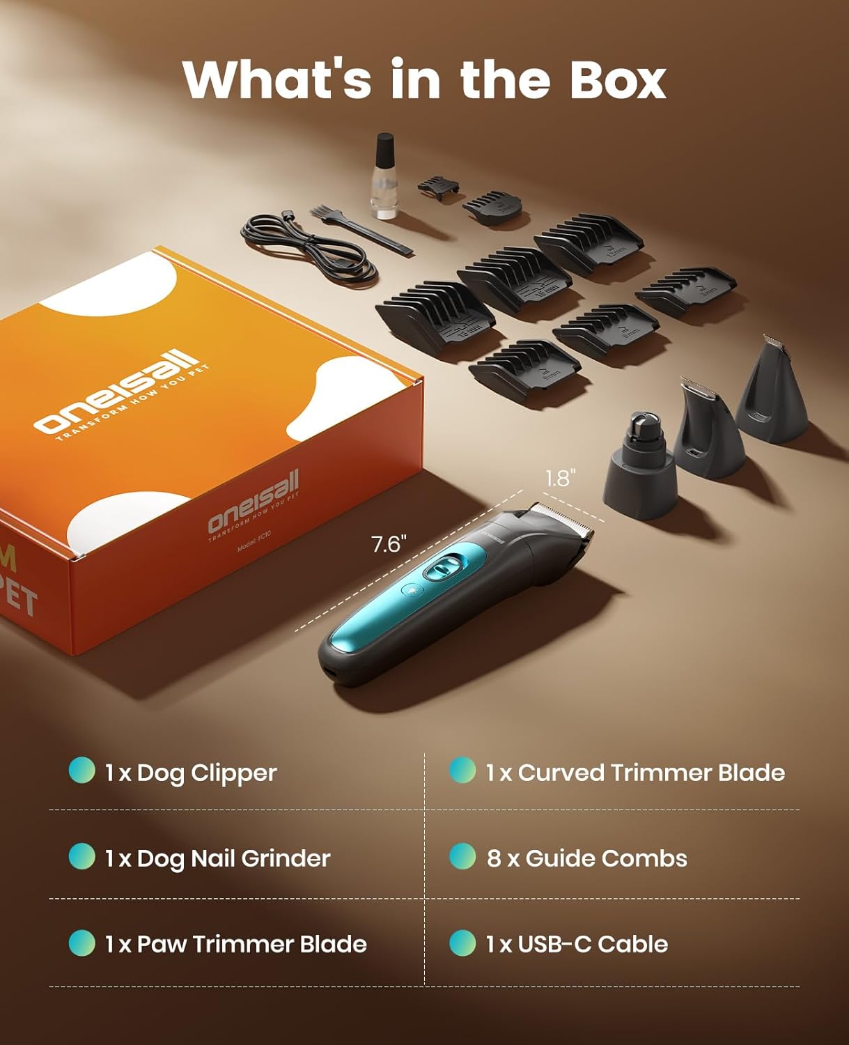 oneisall Professional Dog Grooming Kit at Home: All-in-One Quiet Clippers & Nail Grinder with LED Light, 2000mAh Cordless Dog Shaver, Safe Poodle Grooming Kit for Paws, Face, Ears & Body - Image 9