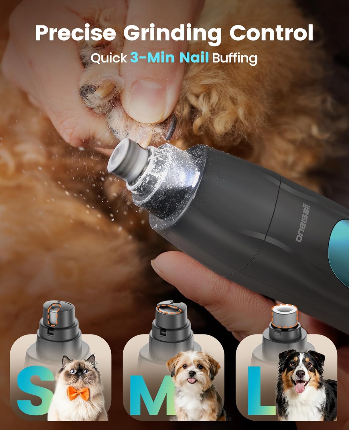 oneisall Professional Dog Grooming Kit at Home: All-in-One Quiet Clippers & Nail Grinder with LED Light, 2000mAh Cordless Dog Shaver, Safe Poodle Grooming Kit for Paws, Face, Ears & Body - Image 5