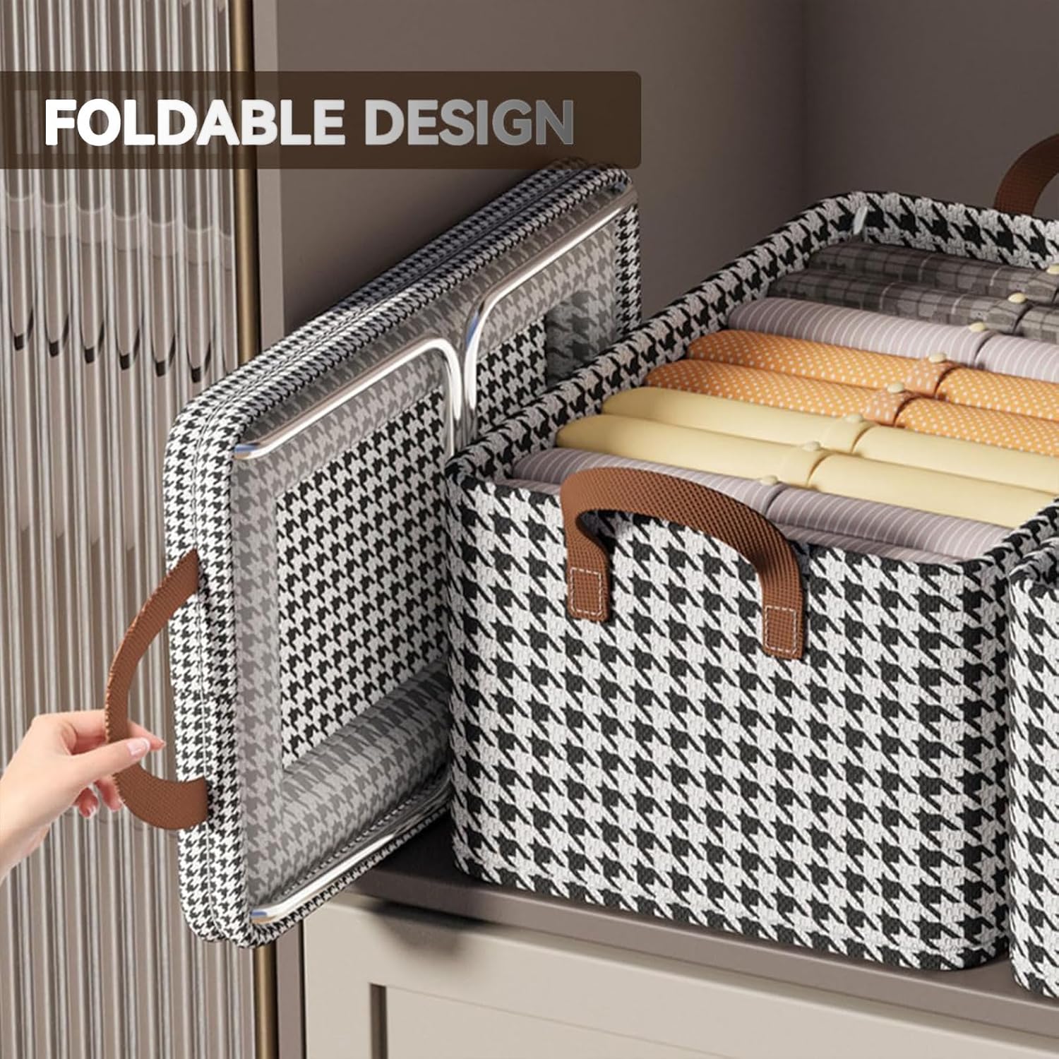 3 Pack Foldable Wardrobe Clothes Organizer with Steel Frame – Stackable Non-woven Fabric Storage Boxes with Handles for Jeans, Pants, Sweaters, Dresses & Closet Storage - Image 4