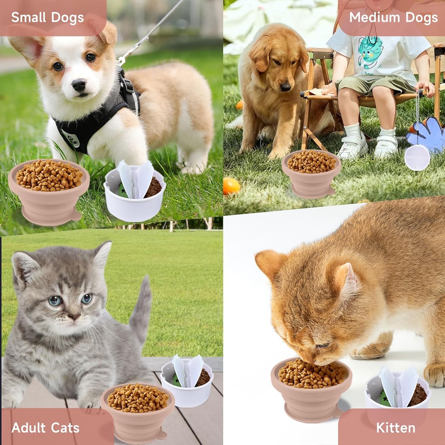 Tazweeq Collapsible Travel Dog Bowl with Lid, 3 in 1 Portable Silicone Dog Food and Water Bowl with 3 Poop Bags, Folding Pet Food Container for Puppy, Cat - Image 7