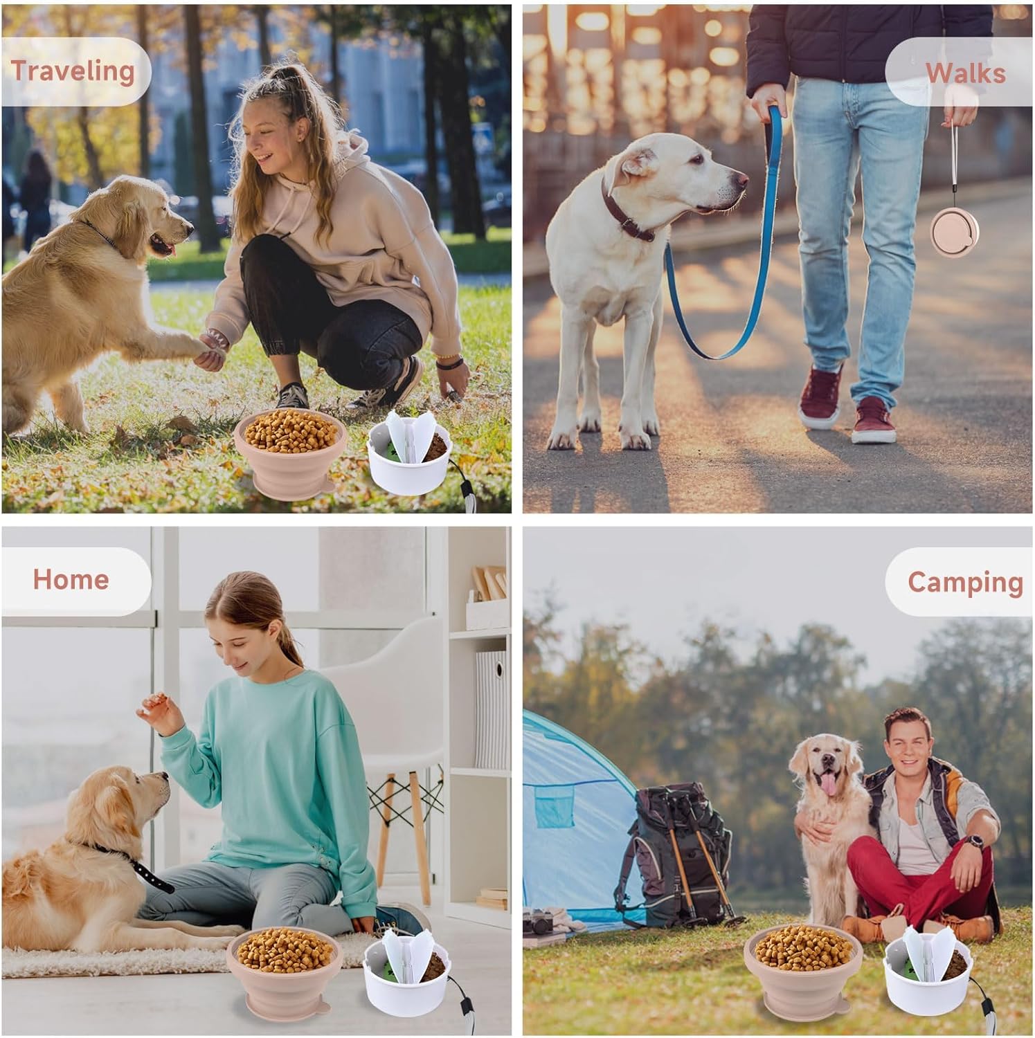 Tazweeq Collapsible Travel Dog Bowl with Lid, 3 in 1 Portable Silicone Dog Food and Water Bowl with 3 Poop Bags, Folding Pet Food Container for Puppy, Cat - Image 6