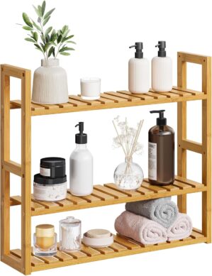 SONGMICS bamboo bathroom shelves, 3...
