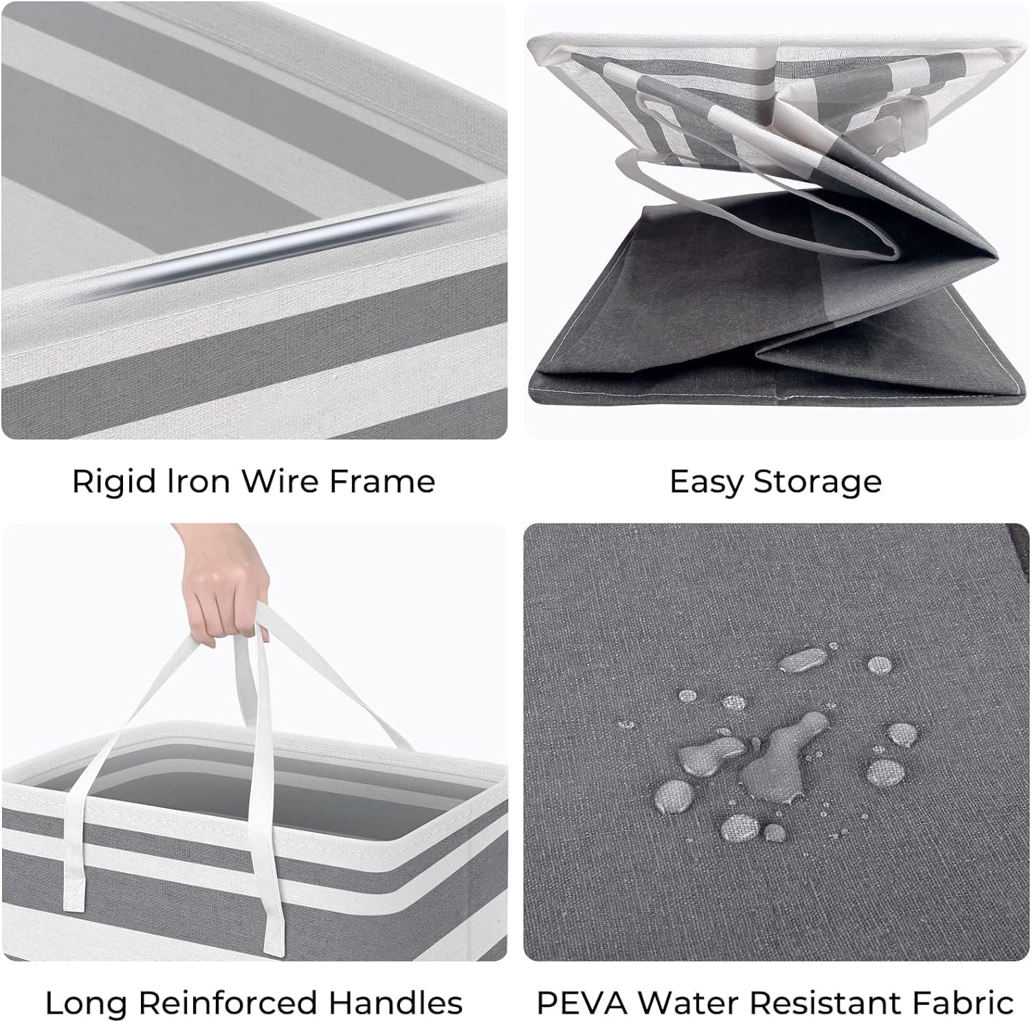 2-Pack Laundry Basket 75L, Waterproof, Freestanding Large Laundry Hamper, Collapsible Tall with Easy Carry Handles for Clothes Room Bedroom Bathroom Dorm-(Gradient Grey) - Image 2