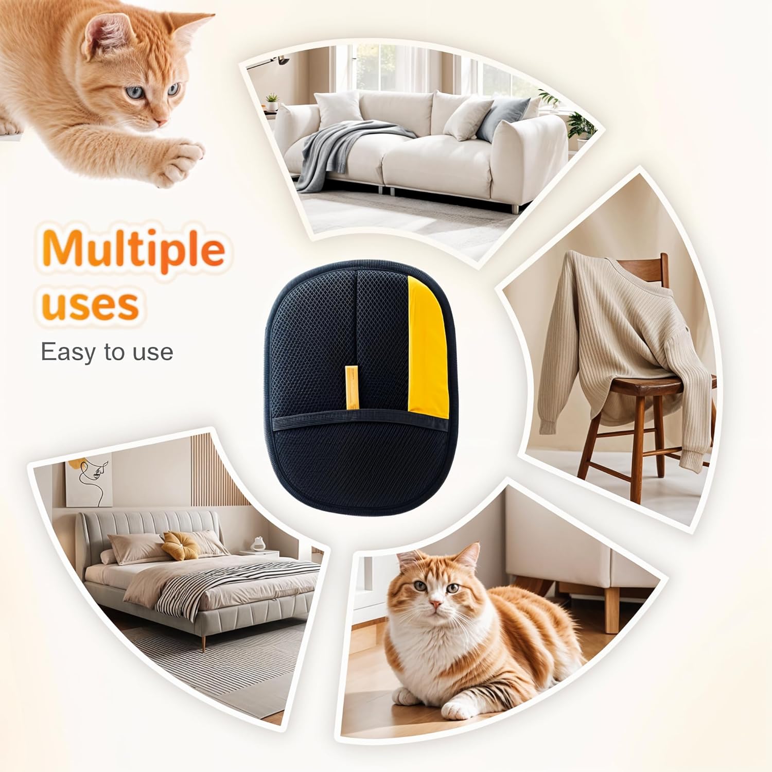 Cat & Dog Hair Remover Glove | Gentle Grooming & Deshedding Brush | Reusable Lint Remover Tool for Furniture, Couch, Clothes & Car Seats | Washable Pet Supplies | Lint Roller (Set Of 2) - Image 8