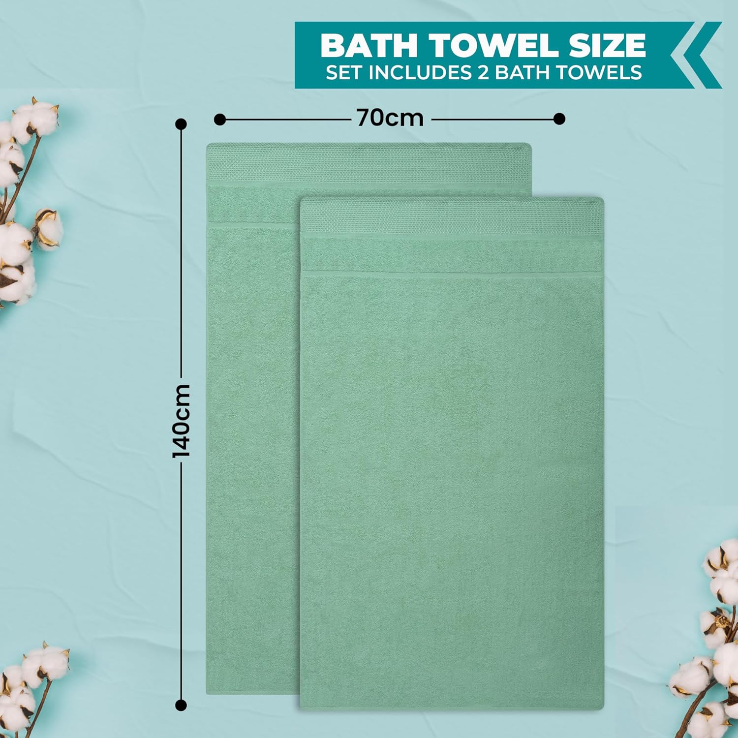 Rushmore Bath Towel Set, Pack 4 Towel Set (70 x 140 CM) Cotton, Honey Combed Ultra Soft and Highly Absorbent Quality Towels for Hotel, Spa and Bathroom. (Sea Green, Pack of 4) - Image 2