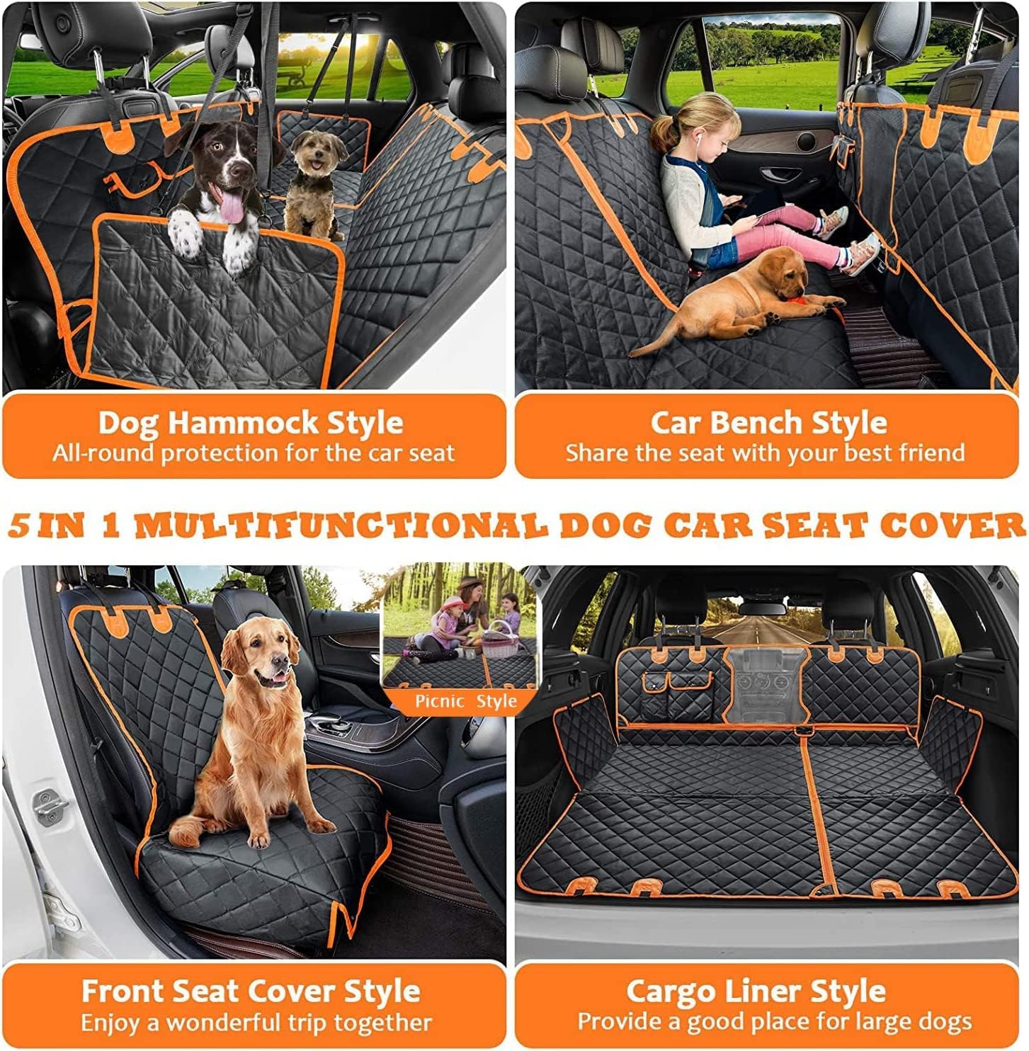 SKADE Convertible 4-in-1 Dog Car Seat Cover for Back Seat,Multifunction Scratchproof Dog Car Hammock with Mesh Window,Waterproof Durable Nonslip Dog Car Seat Cover for Cars Trucks SUVs - Image 3