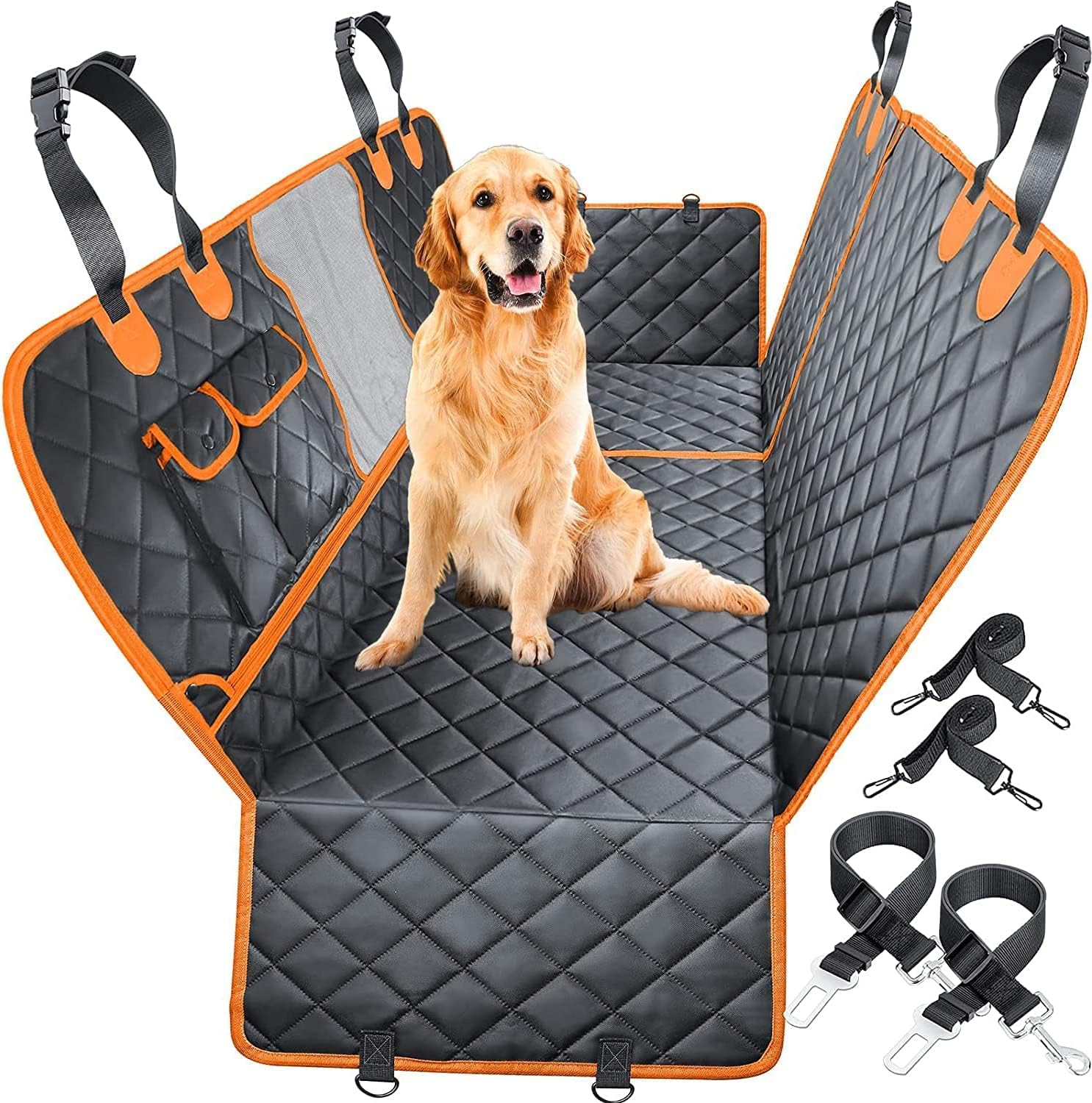 SKADE Convertible 4-in-1 Dog Car Seat Cover for Back Seat,Multifunction Scratchproof Dog Car Hammock with Mesh Window,Waterproof Durable Nonslip Dog Car Seat Cover for Cars Trucks SUVs